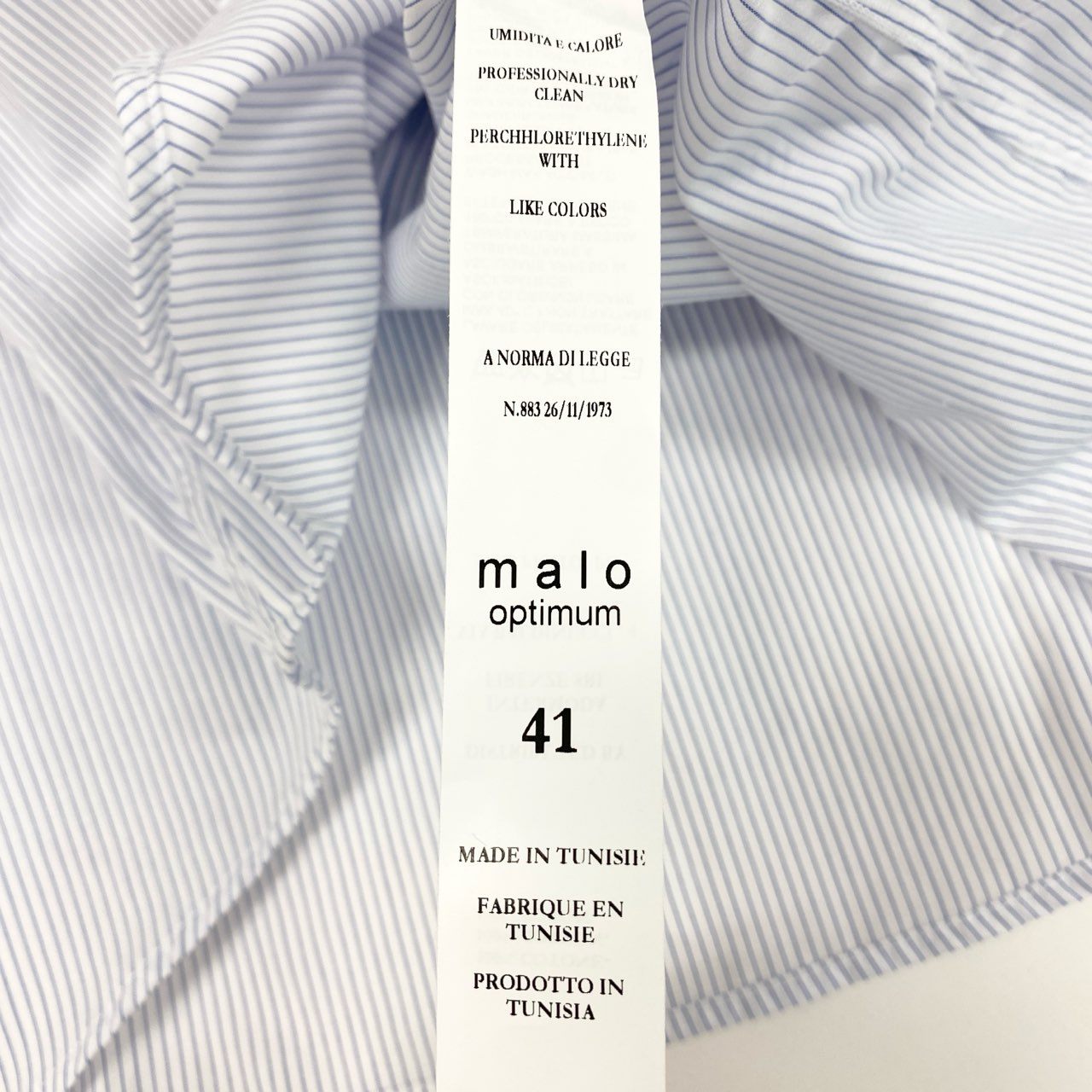 18f19 《未使用保管品》タグ付 malo optimum マロ ロゴ刺繍 ワイドカラー ドレスシャツ 長袖シャツ ストライプ ビジネス◎ 41 16 Lサイズ相当 ホワイト ブルー コットン