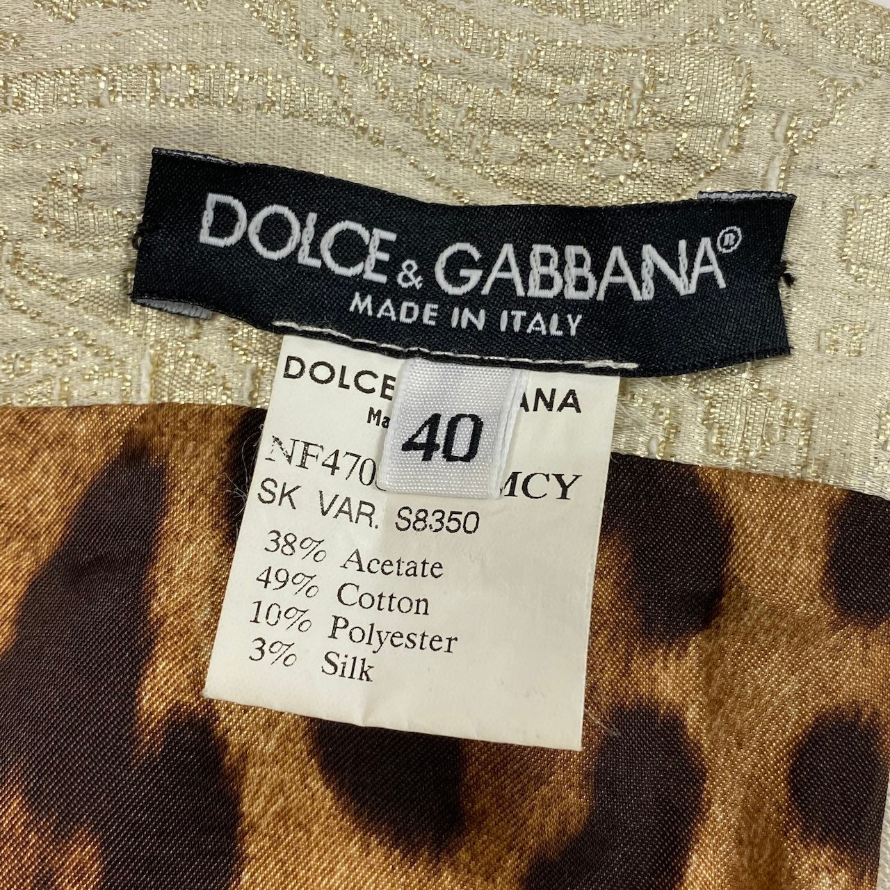 Ed18 DOLCE&GABBANA ドルチェアンドガッバーナ タイトスカート ジャガード 膝丈 フロントポケット 40サイズ アイボリー ゴールド レディース 女性用u02tu02t