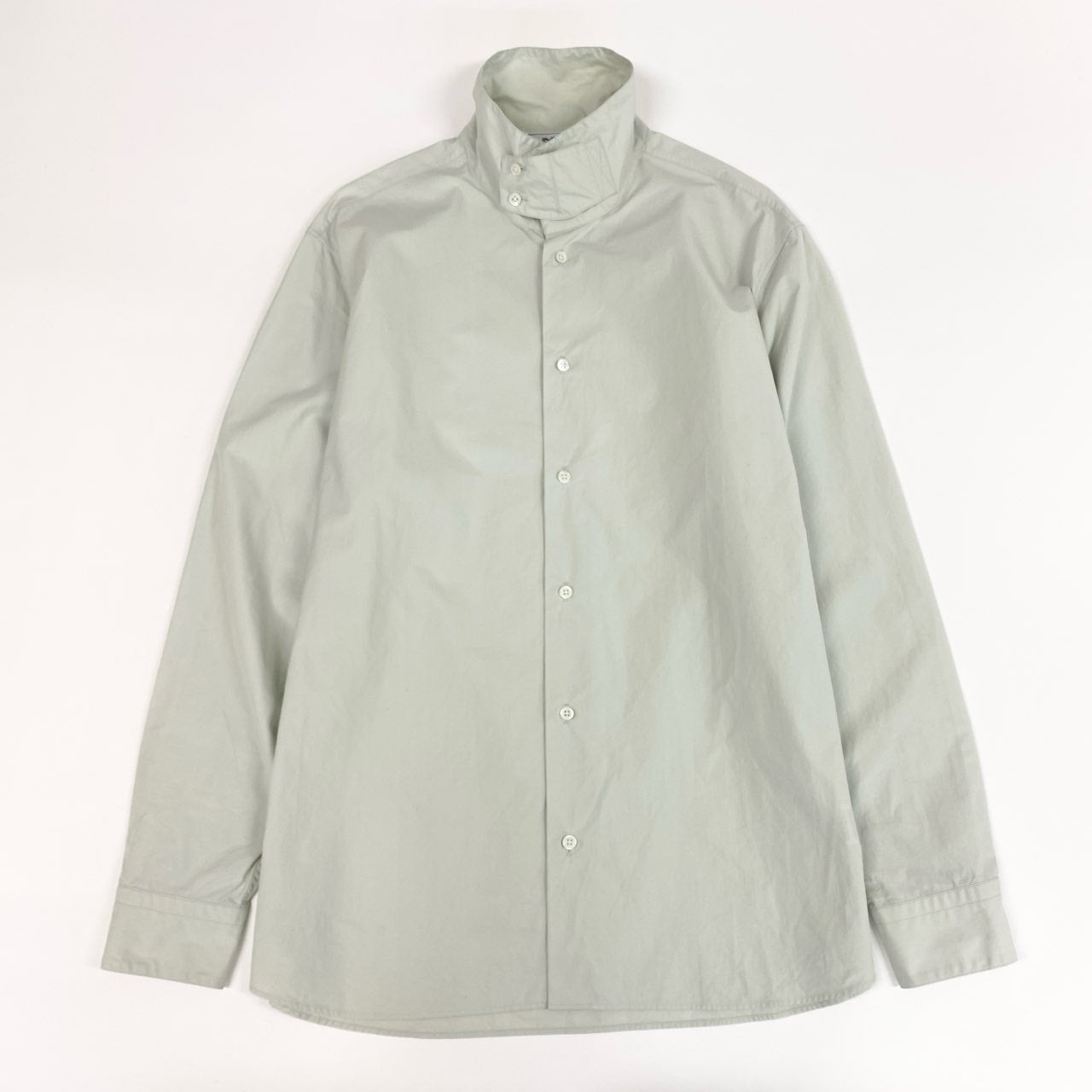 69i26 HERMES エルメス ハイネックルーズフィットシャツ トップス セリエボタン 16.5/42 ライトグレー コットン メンズu02t