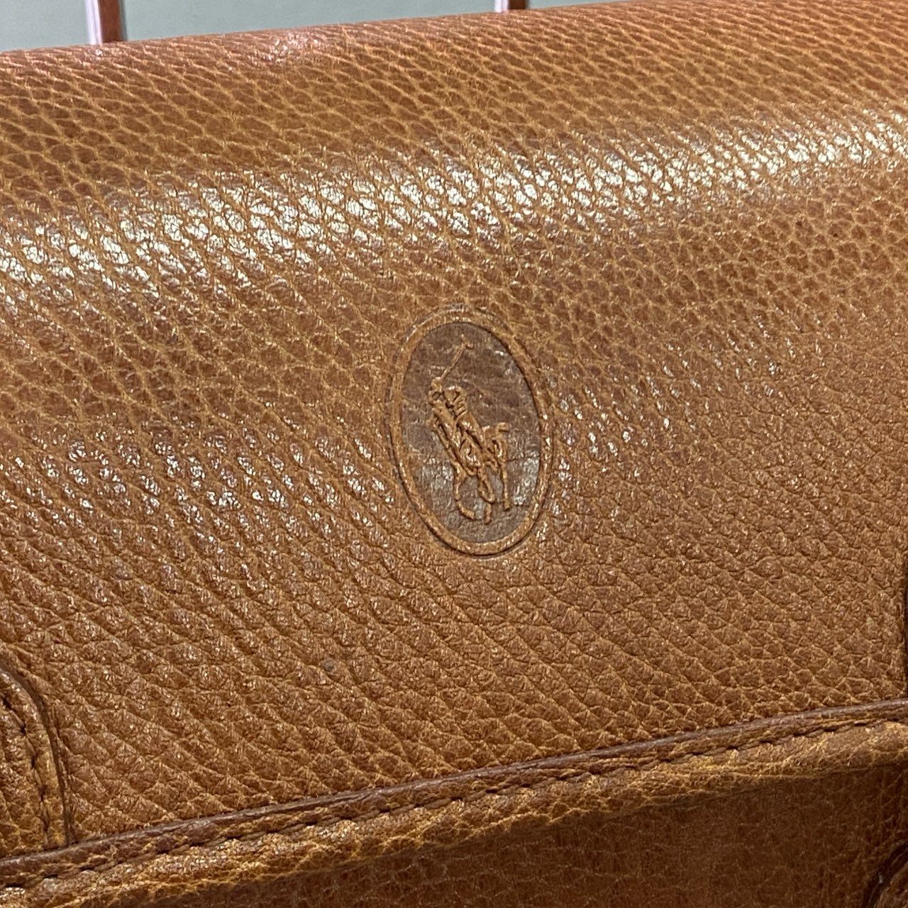 Db28 RALPH LAUREN ラルフローレン ショルダーバッグ レザーバッグ ワンポイント ロゴ型押し オールレザー ブラウン 本革