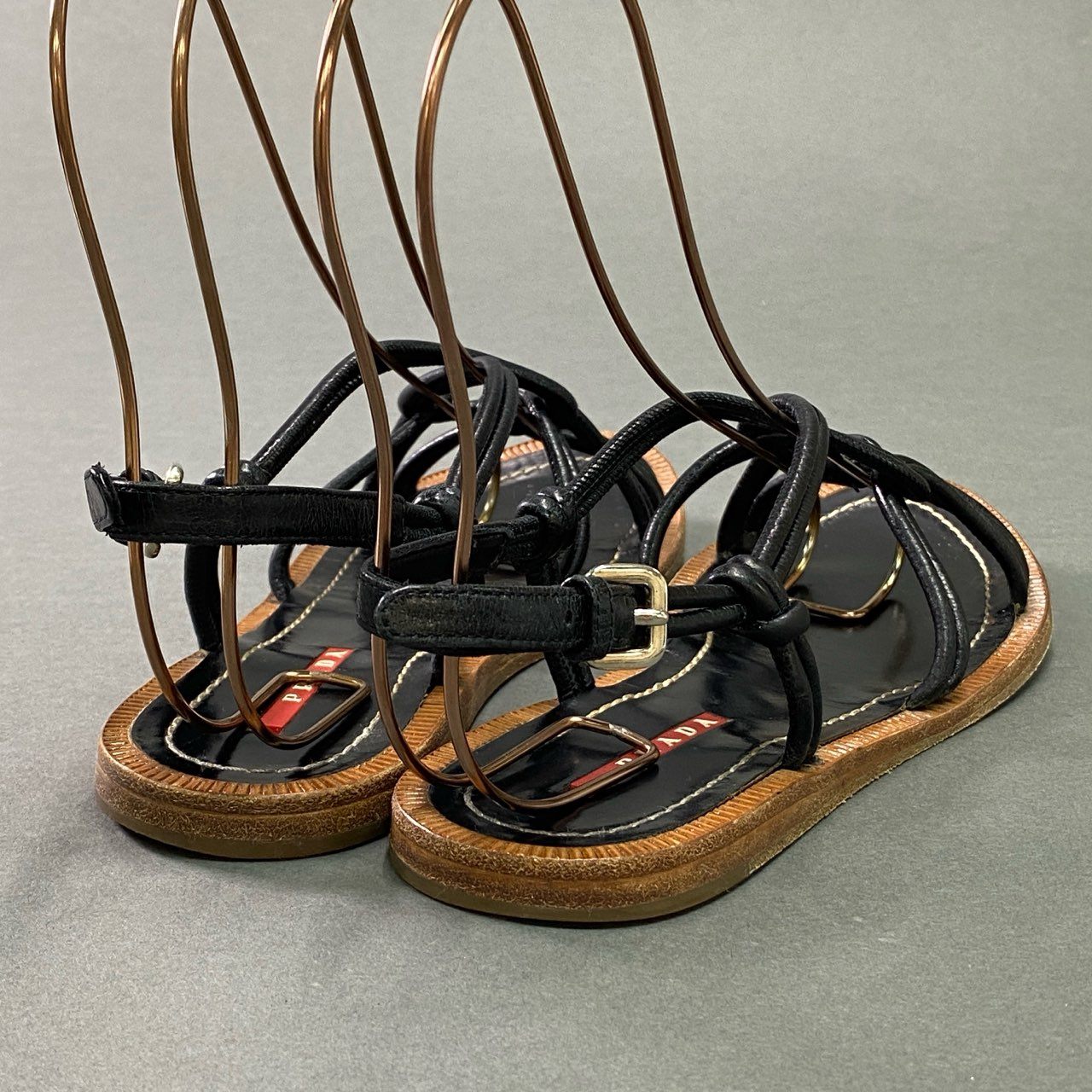 1c18 PRADA SPORT プラダスポーツ レザー スリングバック サンダル シューズ イタリア製 36 1/2 ブラック