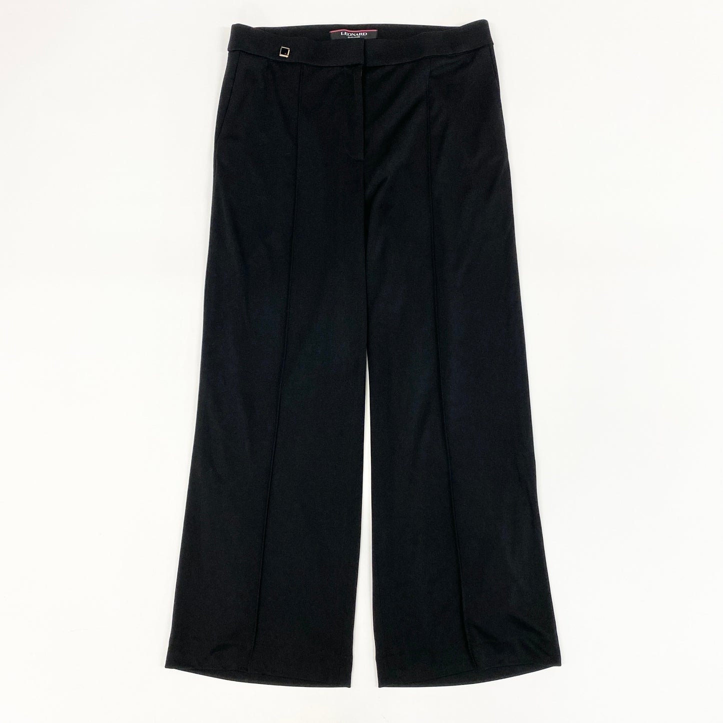 56h1 LEONARD レオナール ボトムス カンカン素材 ストレートパンツ ストレッチ 春夏 レディース 女性用 0183511 42 ブラックu02t
