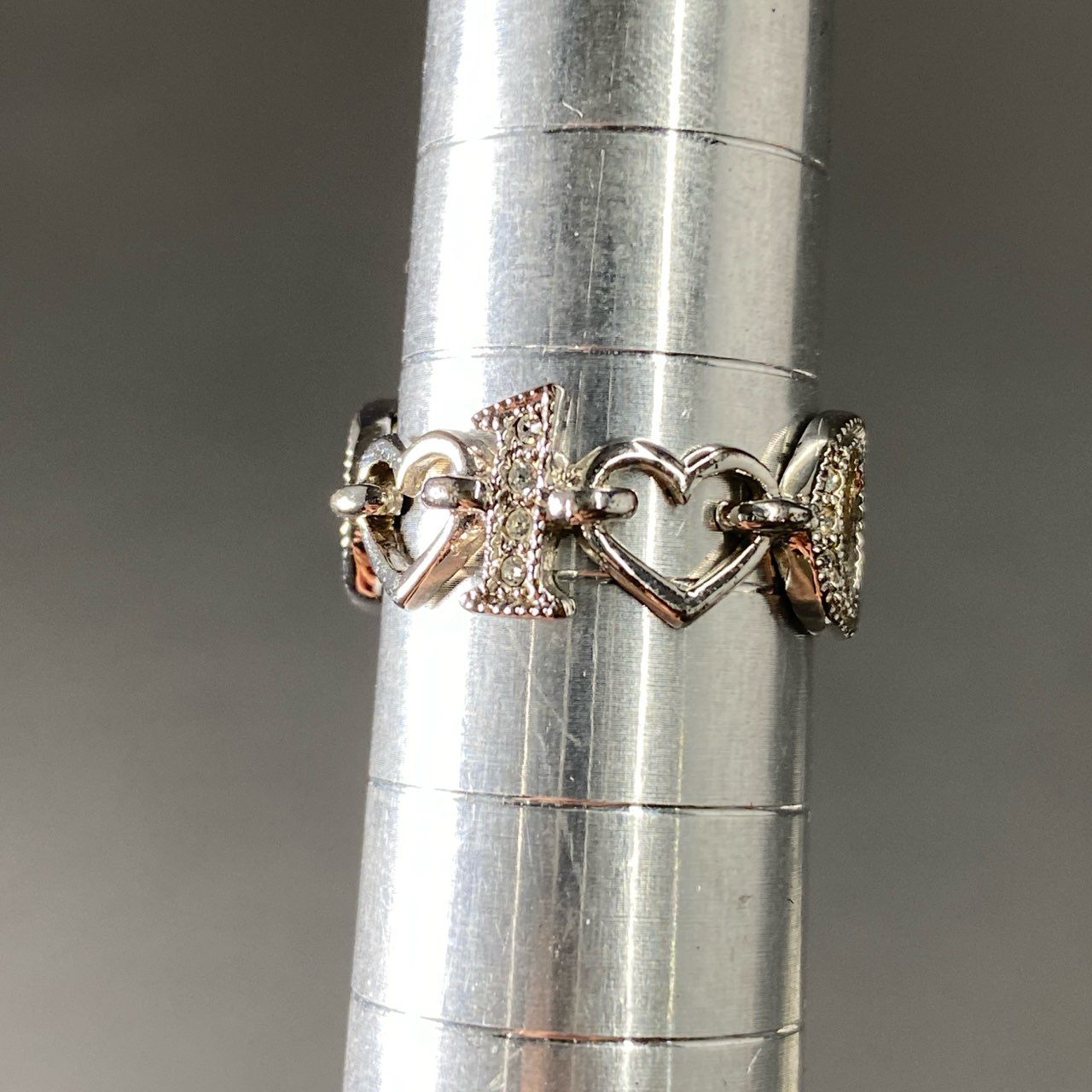 Pf16-1 《美品》 Dior ディオール ラインストーン ハート リング 指輪 12号 ダイヤ ビジュー ジュエリー アクセサリー