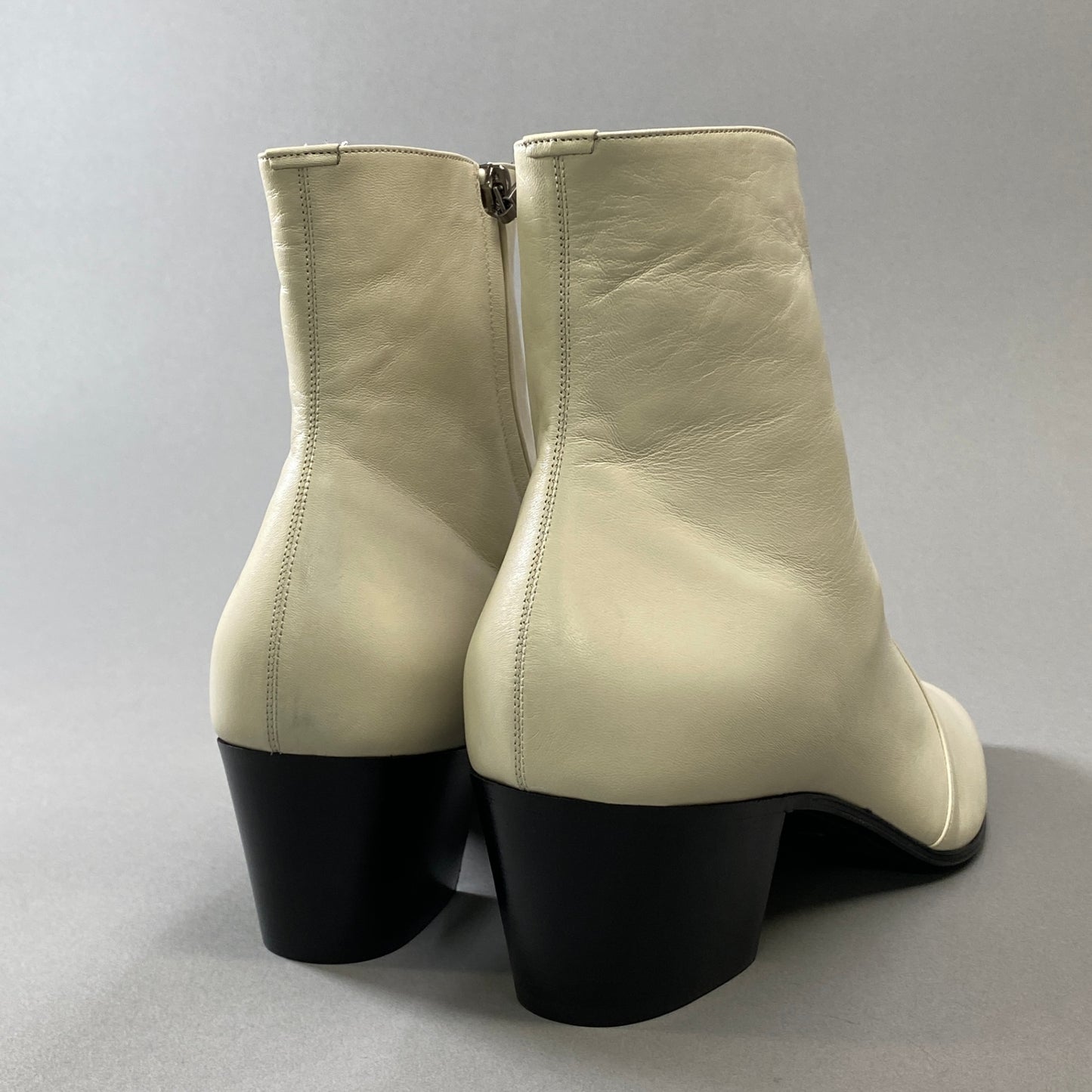 2h9《未使用品》 SAINT LAURENT PARIS サンローランパリ VASSILI ZIPPED BOOTS サイドジップ ブーツ 43 1/2 ホワイト レザー シューズ 箱付きt18r