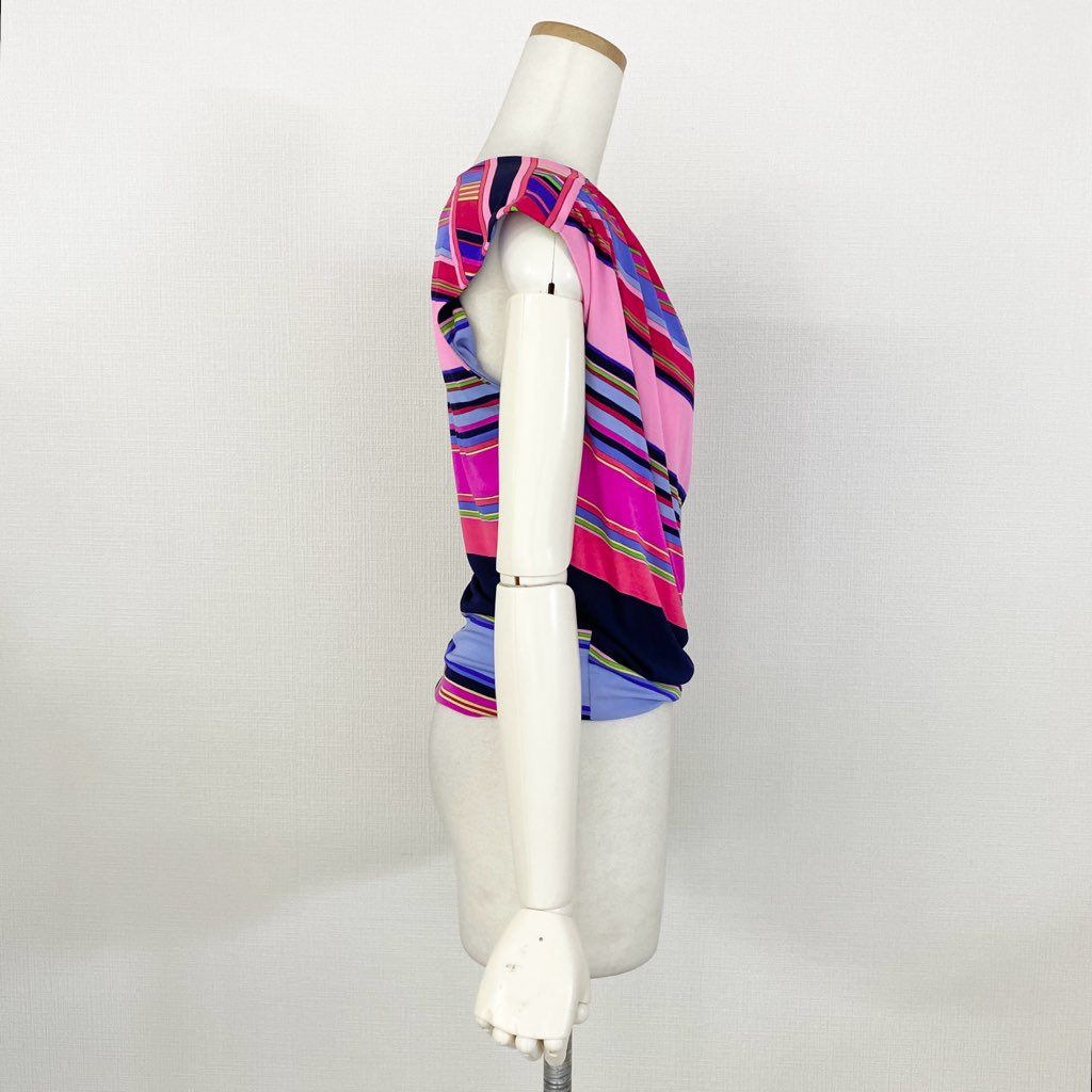 9d9 イタリア製 LEONARD レオナール カシュクール ノースリーブトップス カットソー トップス サイズ38 マルチカラー シルク100% レディース