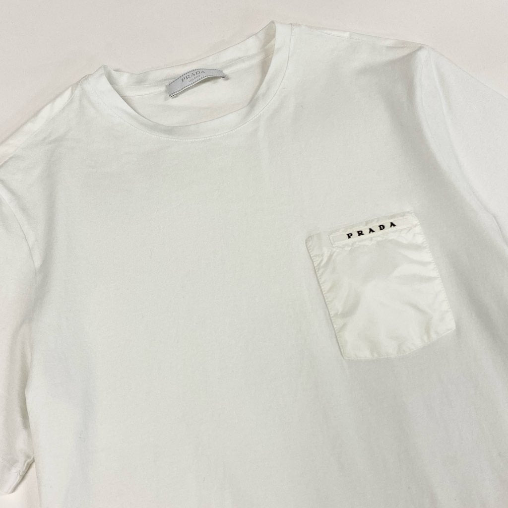 7f8 PRADA プラダ ラバーロゴ ポケットTシャツ カットソー Tシャツ SJN250 R192 710 サイズS ホワイト メンズ 紳士服