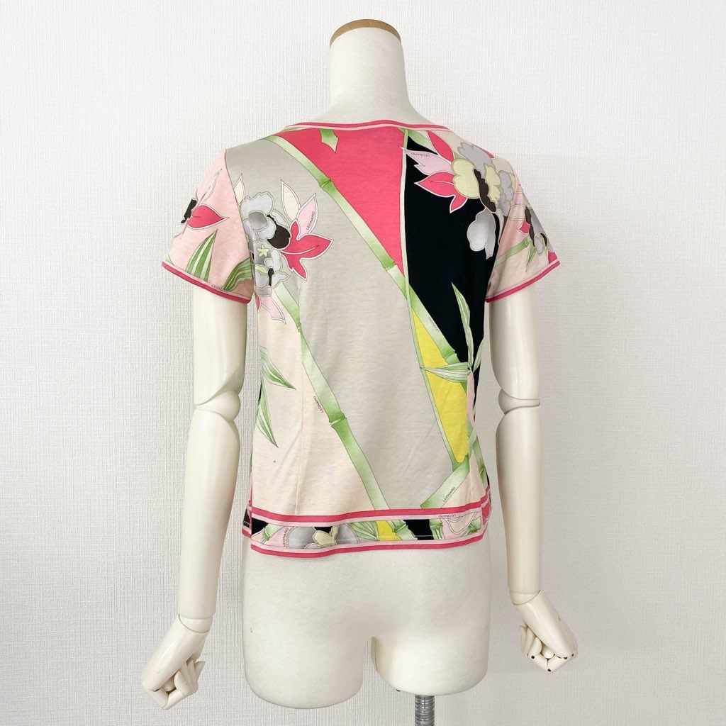 2d10-1 LEONARD レオナール 美しい花柄プリント 半袖カットソー Tシャツ トップス サイズM マルチカラー コットン100% レディース 日本製