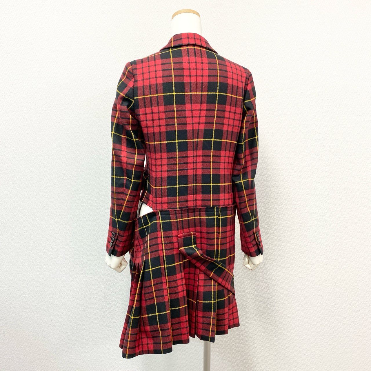72j15 COMME des GARCONS コムデギャルソン 2017SS タータンチェック アシンメトリー カットアウト シングルコート 日本製 GS-J015 XS レッド ウール レディースo07t