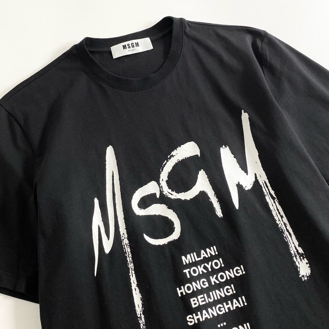 1d24 イタリア製 MSGM エムエスジーエム Tシャツ カットソー トップス フロントロゴ サイズS ブラック コットン100% メンズ