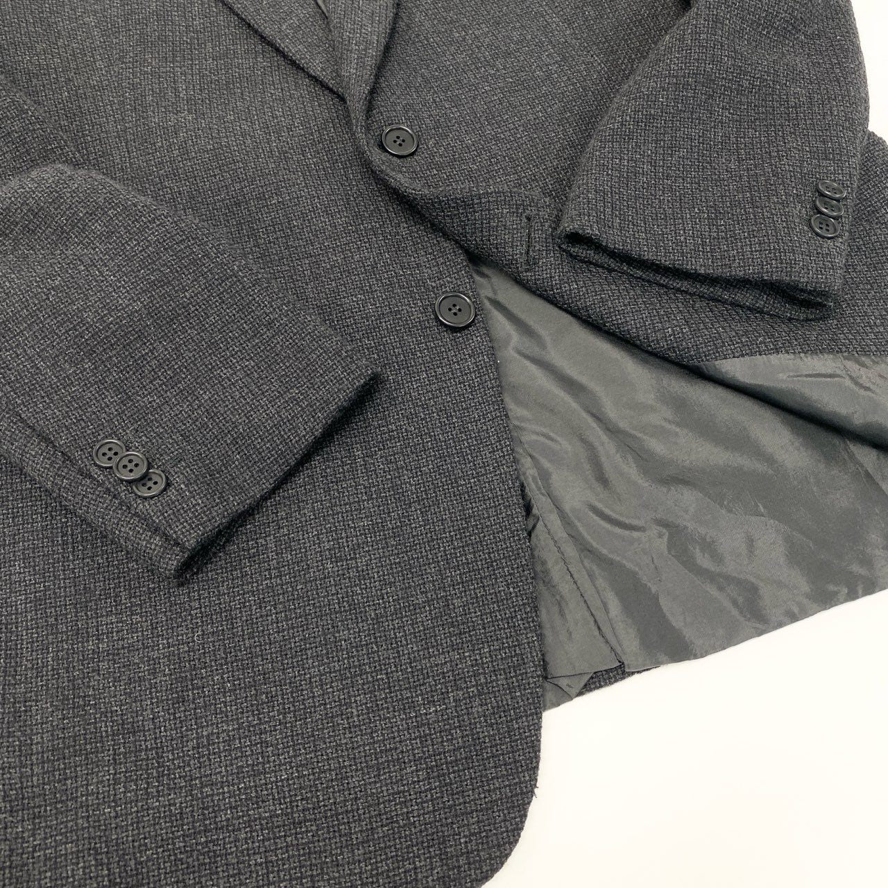 6k1 GIORGIO ARMANI ジョルジオアルマーニ BORGONUOVO21 テーラードジャケット ツイードジャケット シングル 2B 大きいサイズ 52 ダークグレー ウール100%o07t