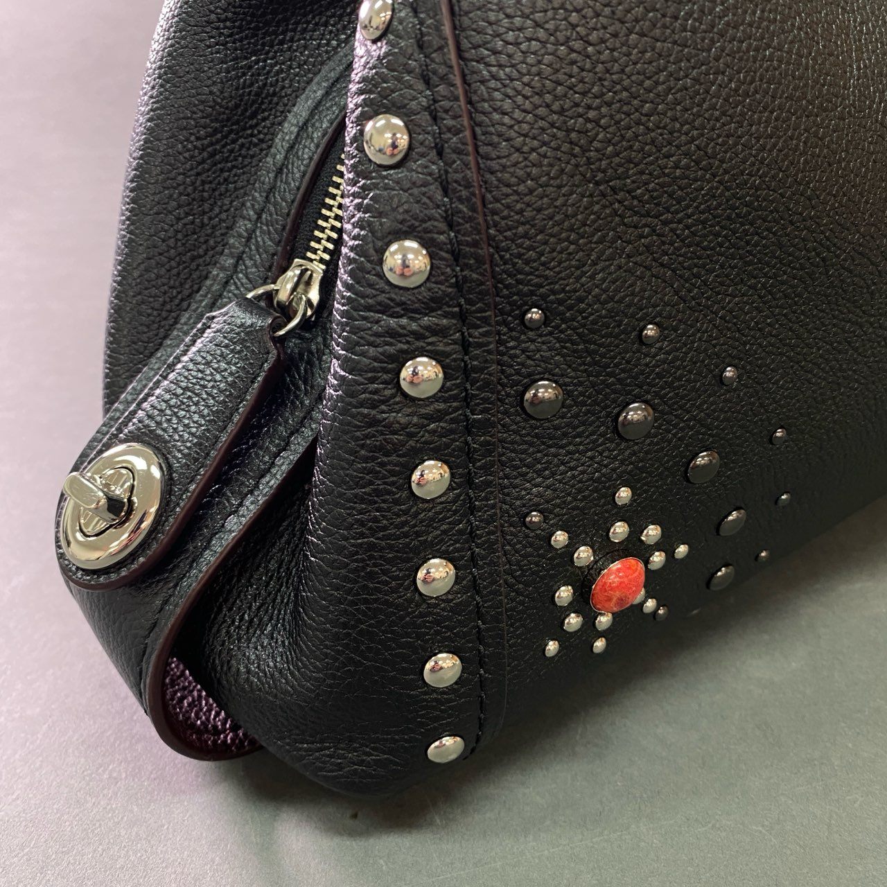 Gb12 COACH コーチ ウエスタンリベット イーディー トートバッグ 57660 ブラック レザー スタッズ ショルダーバッグ 鞄