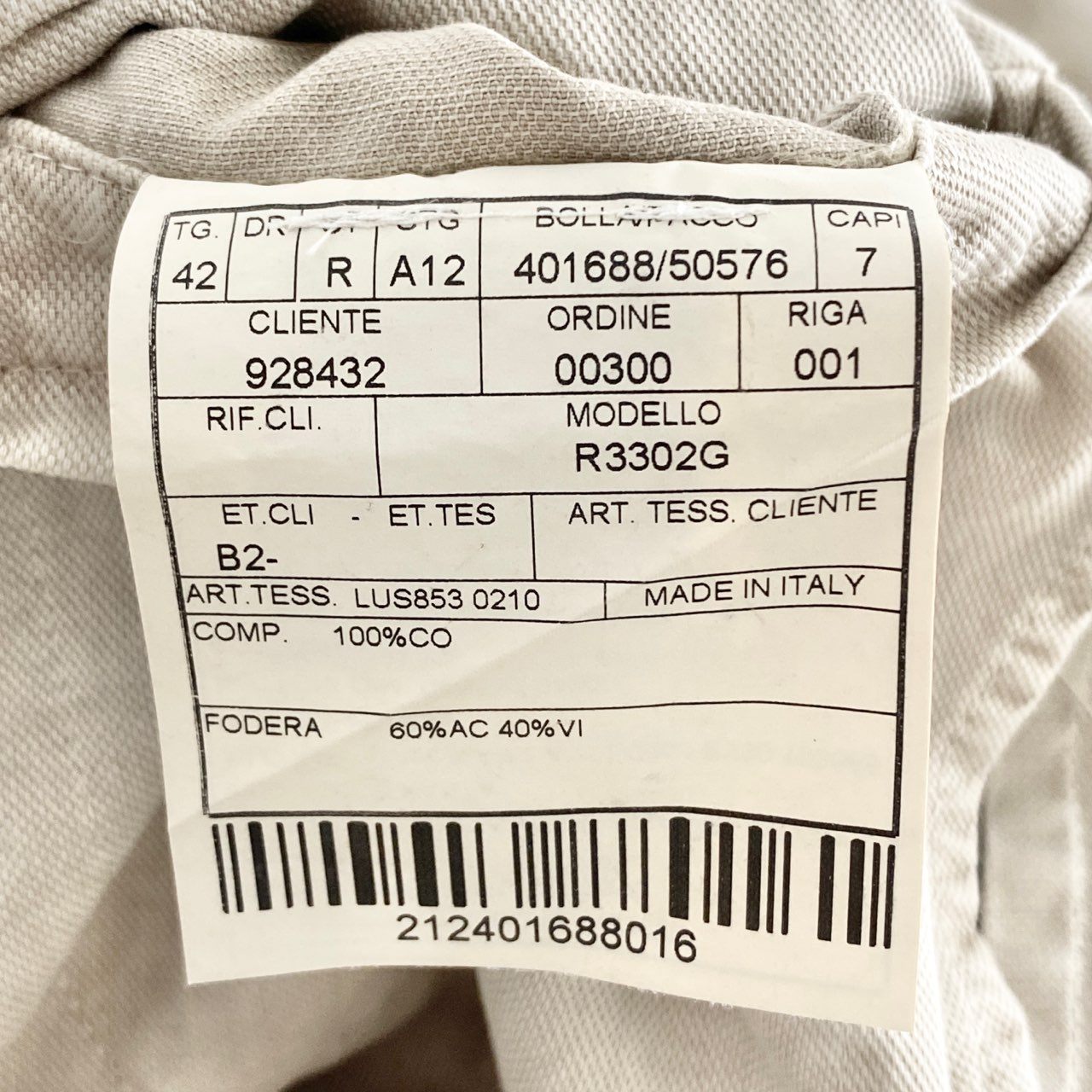 27h7 イタリア製 BOGLIOLI ボリオリ COAT テーラードジャケット コットンジャケット R3302G サイズ42 ベージュ コットン100% メンズ