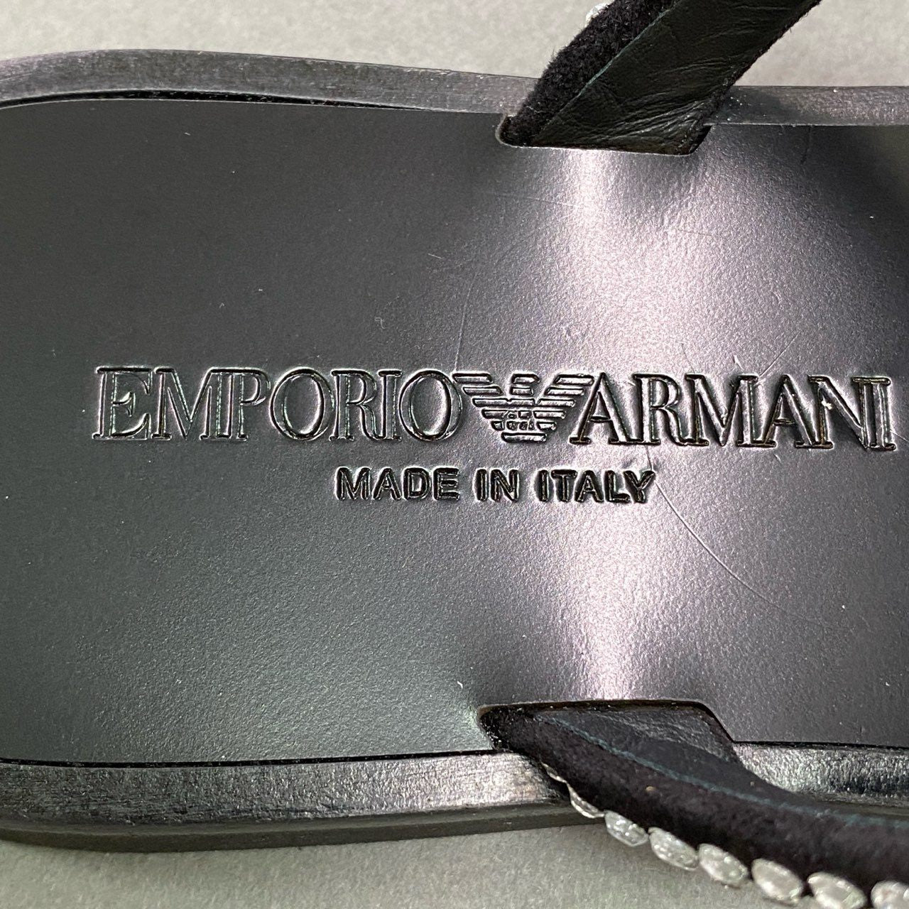 1e26 《美品》 EMPORIO ARMANI エンポリオアルマーニ ラインストーン ビーチサンダル X3P739 22..5cm ブラック ビジュー クリスタル シューズ 夏 箱付き