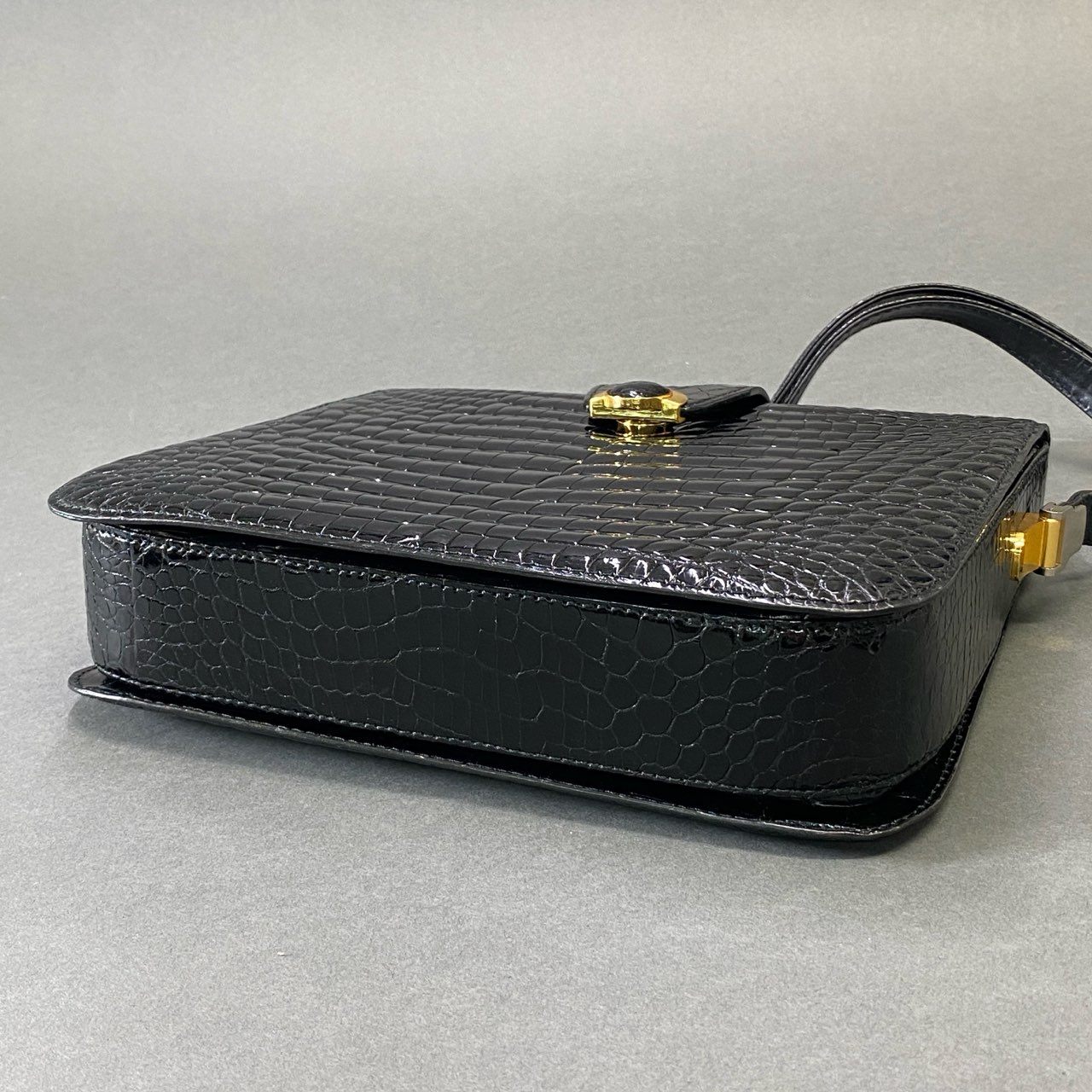 Hg8《JRA公認》 シャイニングクロコ クロコダイルレザー ハンドバッグ ワンショルダーバッグ 2way 金具 ブラック クロコダイル ワニ革 レディース 女性用