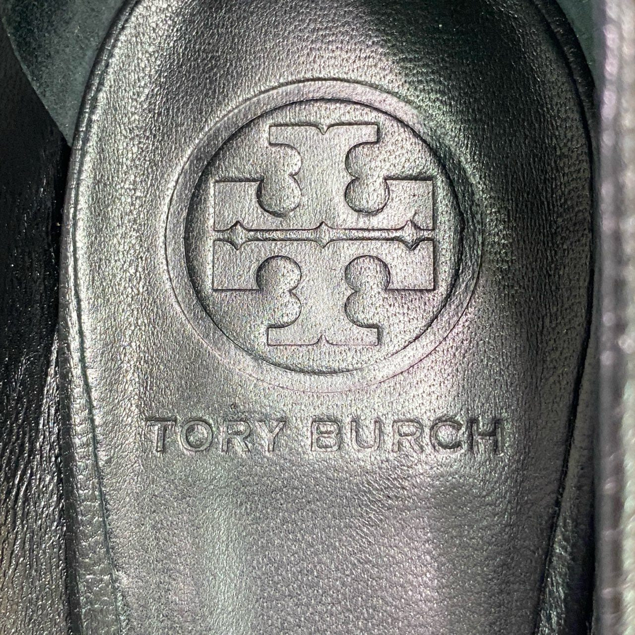 5c18 TORY BURCH トリーバーチ ウェッジソール ロゴ金具 パンプス シューズ 7M ブラック レザー