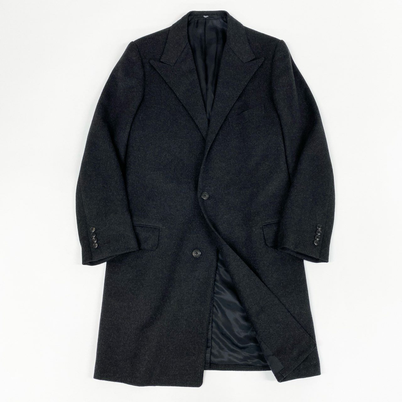 24l14 《美品》 フランス製 Masaki Matsushima マサキマツシマ 英国ドーメル社 カシミヤ生地 チェスターコート ロングコート カシミアコート ダークグレー カシミヤ70% ミンク30% メンズ 紳士服