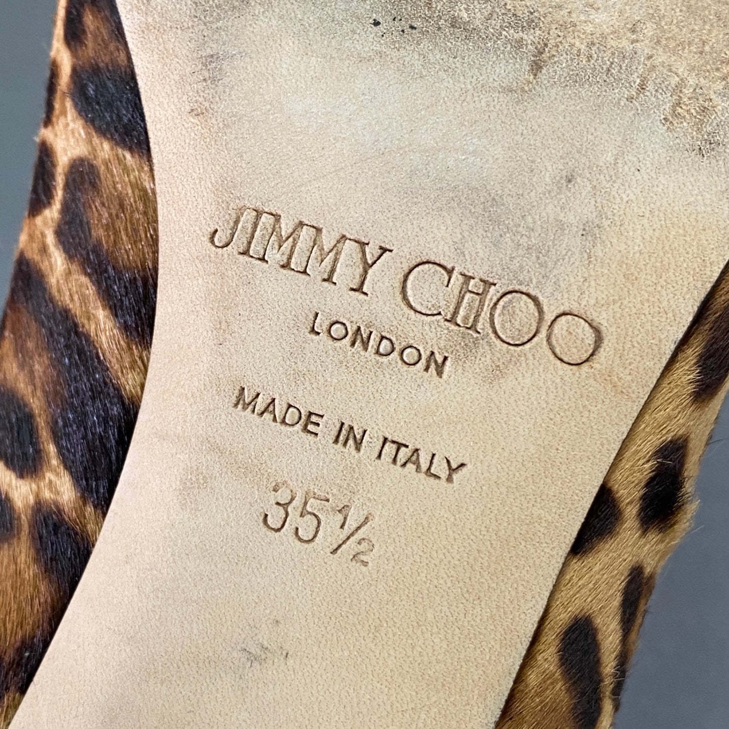 5l25 JIMMY CHOO ジミーチュウ レオパード ハラコ パンプス 35 1/2 ブラウン イタリア製 シューズ レザー