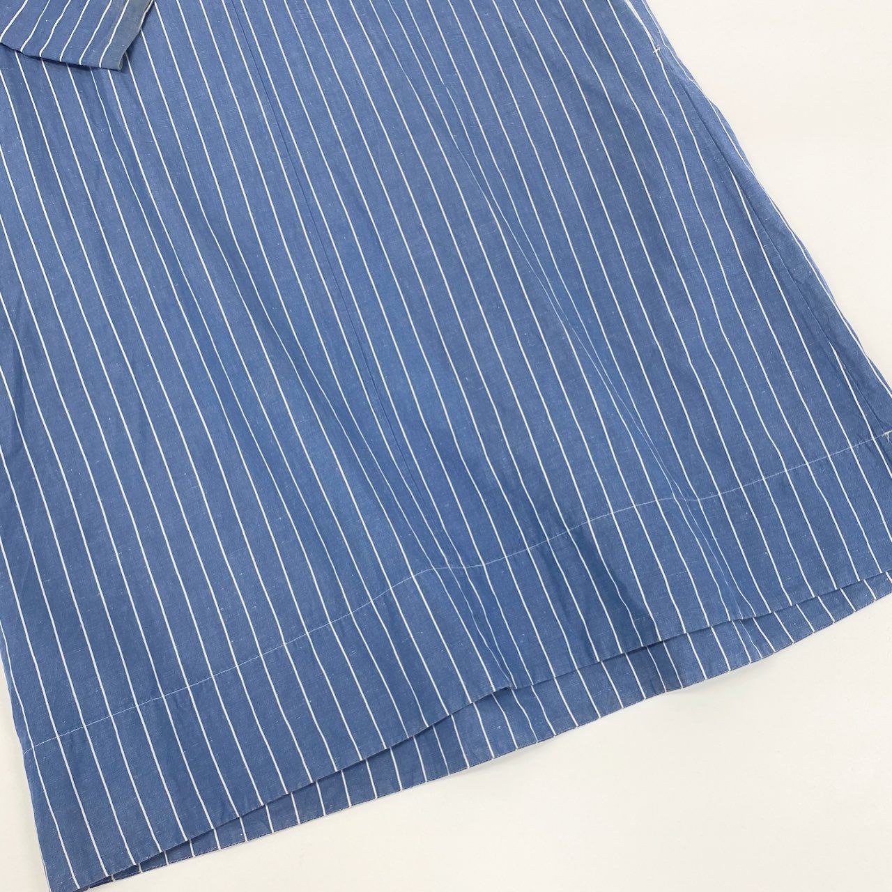 68g24 Scye サイ 完売品 COTTON LINEN DR 半袖ワンピース ロングワンピース ストライプ 1221-01050 サイズ36 ブルー ホワイト コットン リネン レディース 日本製_
