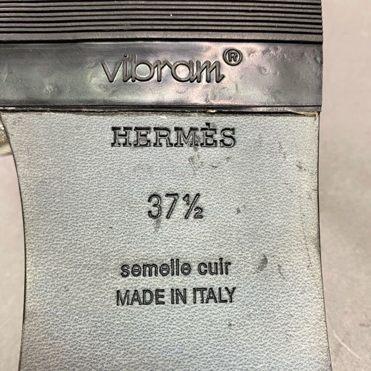 2d7 HERMES エルメス グリッター オランH サンダル 37 1/2 シルバー ラメ入り フラット シューズ 夏 イタリア製 オアジス