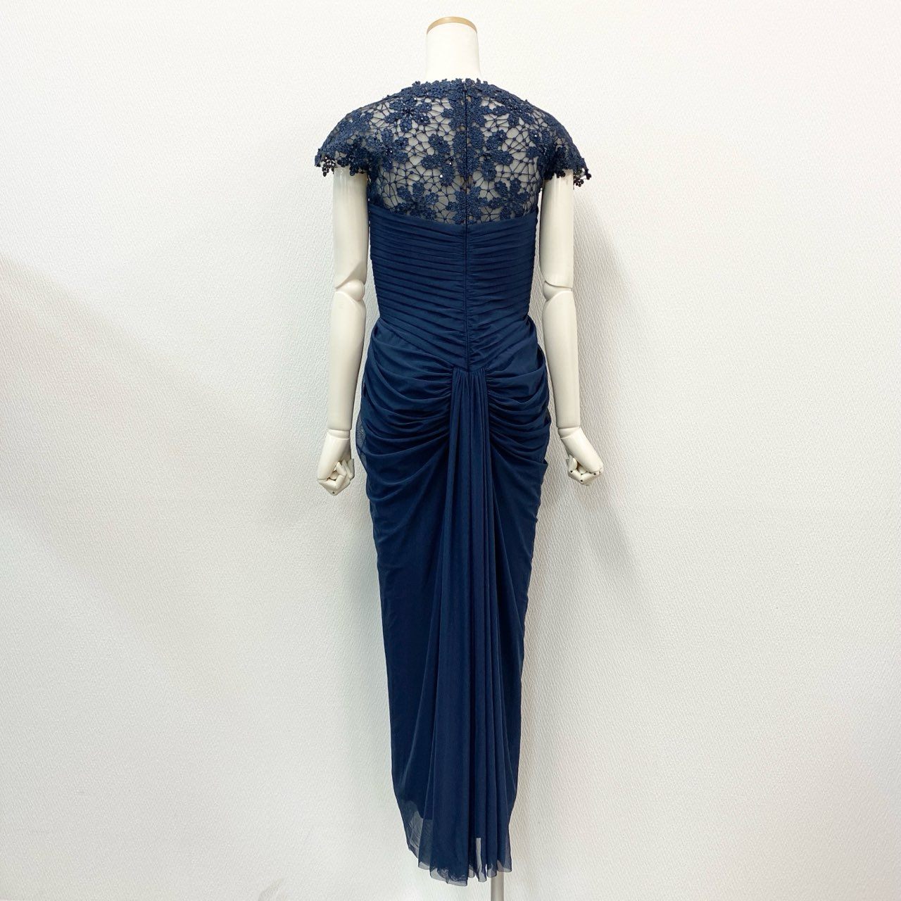 18b20 TADASHI SHOJI タダシショージ ドレスワンピース ロング チュールドレス パーティー 結婚式 二次会 フレンチスリーブ レース ビーズ装飾 S ネイビー レディース