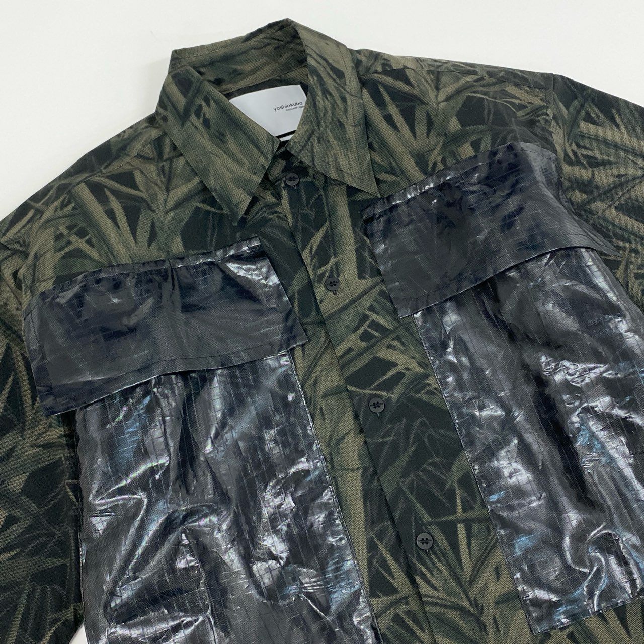 50l6 《美品》 yoshiokubo ヨシオクボ 日本製 S/S BAMBOO FILM PKT SHT 半袖シャツ 総柄 ショートスリーブ YKS22210 3 カーキ