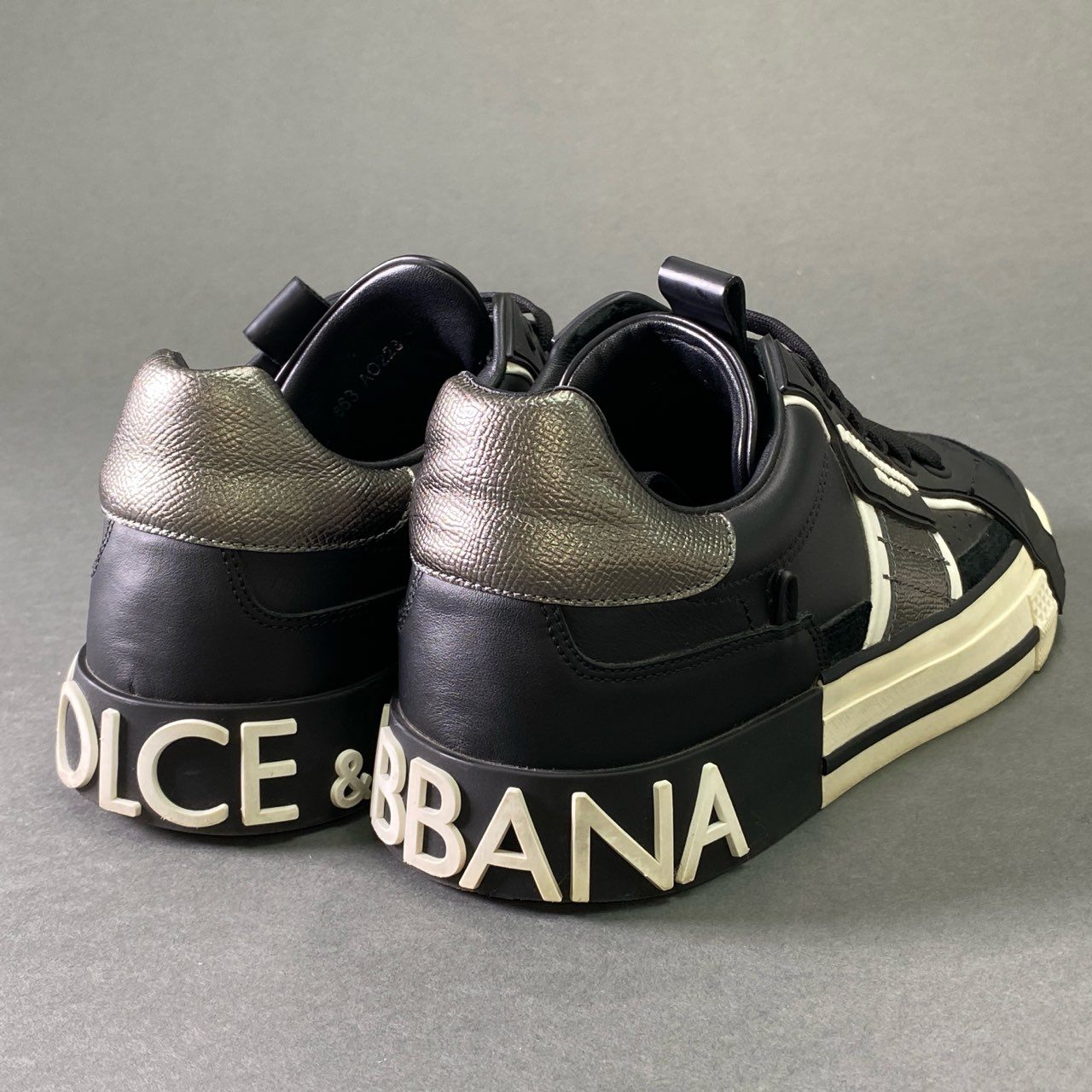 4e2 【イタリア製】DOLCE&GABBANA ドルチェ&ガッバーナ レザースニーカー ローカットスニーカー サイズ7 ブラック レザー メンズ 男性用 靴
