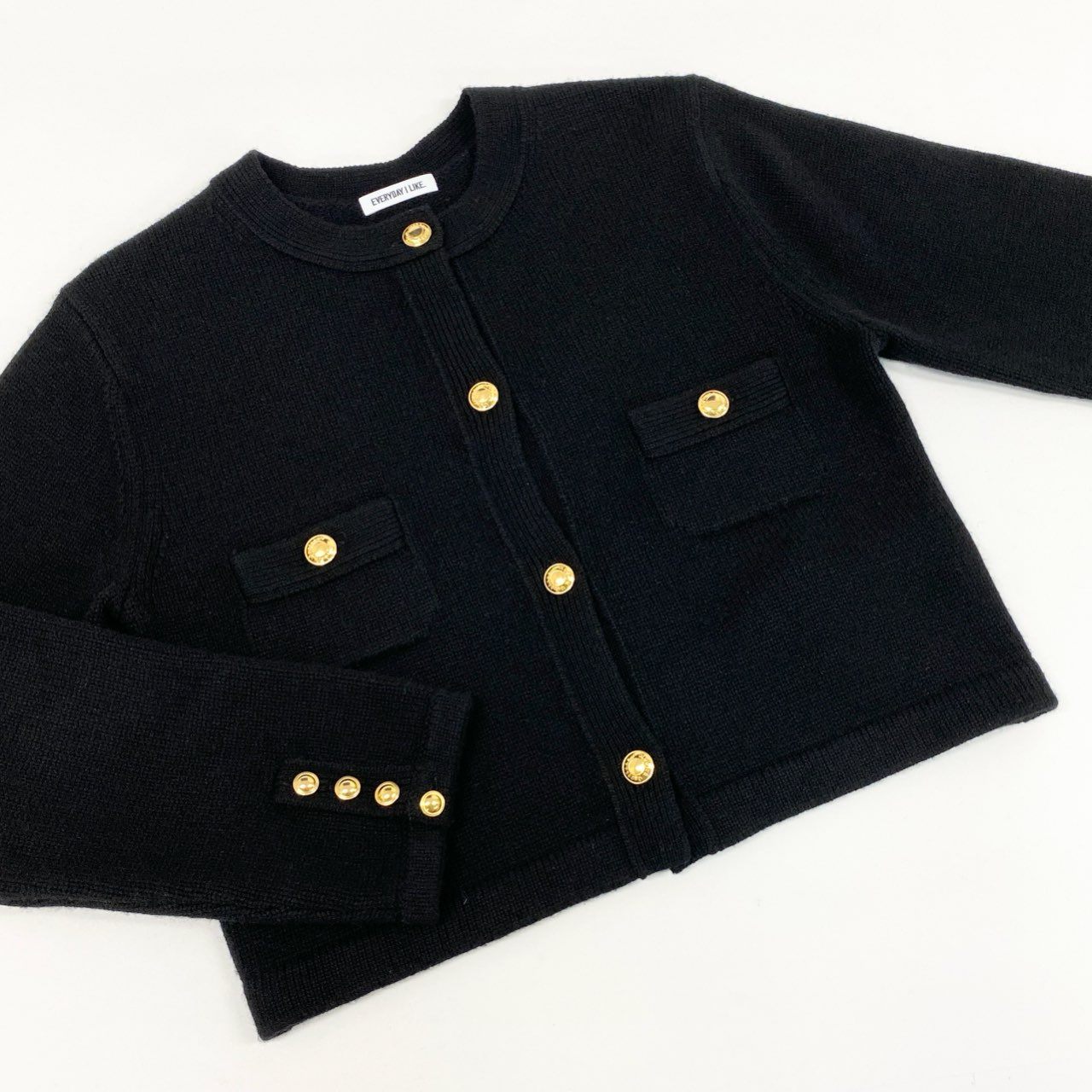 3l10《タグ付き》 Deuxieme Classe EVERYDAY I LIKE エブリデイアイライク カシミヤブレザー ニットカーディガン 金ボタン 22-010-520-8060 サイズF ブラック カシミヤ100% レディース