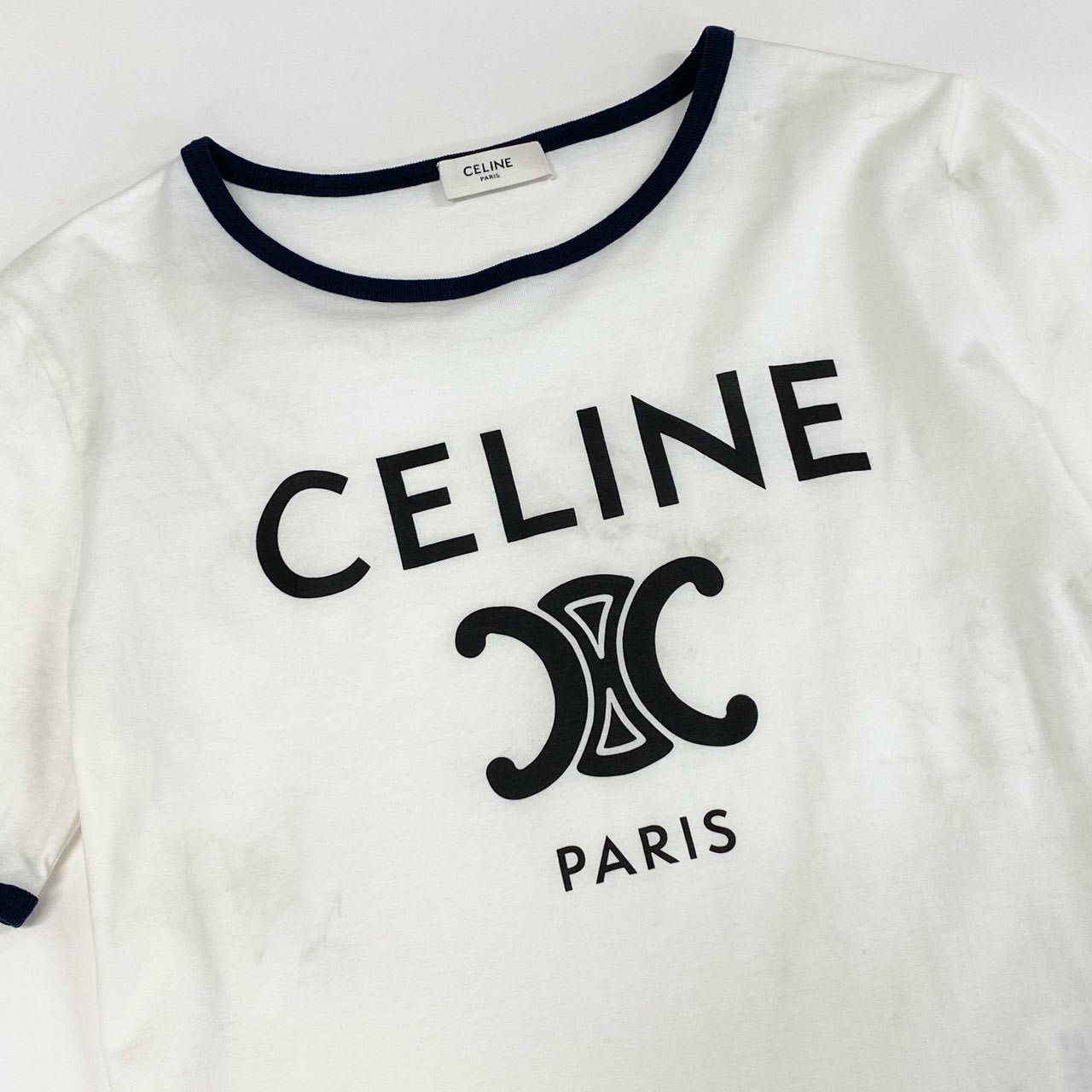 8d2 CELINE セリーヌ トリオンフ プリント クラシック Tシャツ カットソー トップス 2X872671Q M ホワイト ネイビー コットン100% レディース フランス製