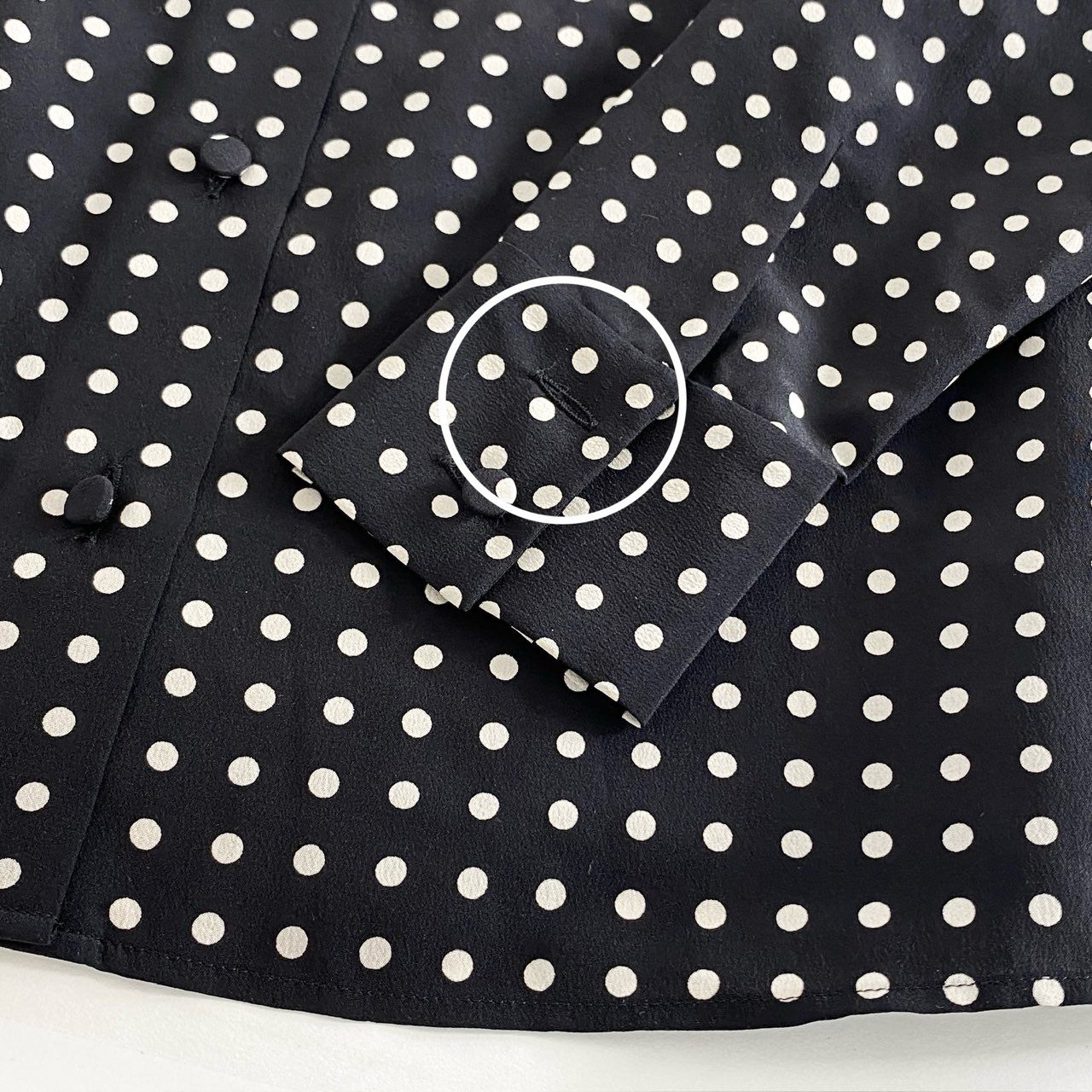 26e24 フランス製 SAINT LAURENT PARIS サンローラン ボウタイブラウス ポルカドット 長袖シャツ トップス ブラック×ホワイト シルク100% レディース