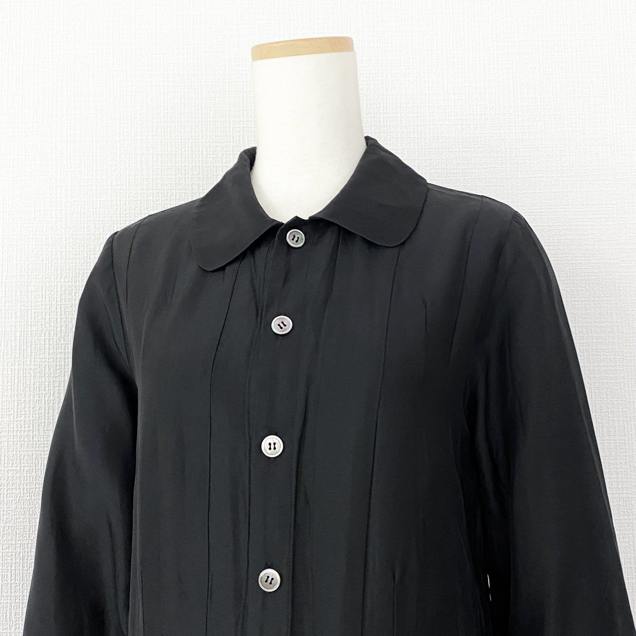71e14 90s tricot COMME des GARCONS トリコ コムデギャルソン 長袖ワンピース シャツワンピース TO-040160 ブラック キュプラ100% AD1995 レディース アーカイブ