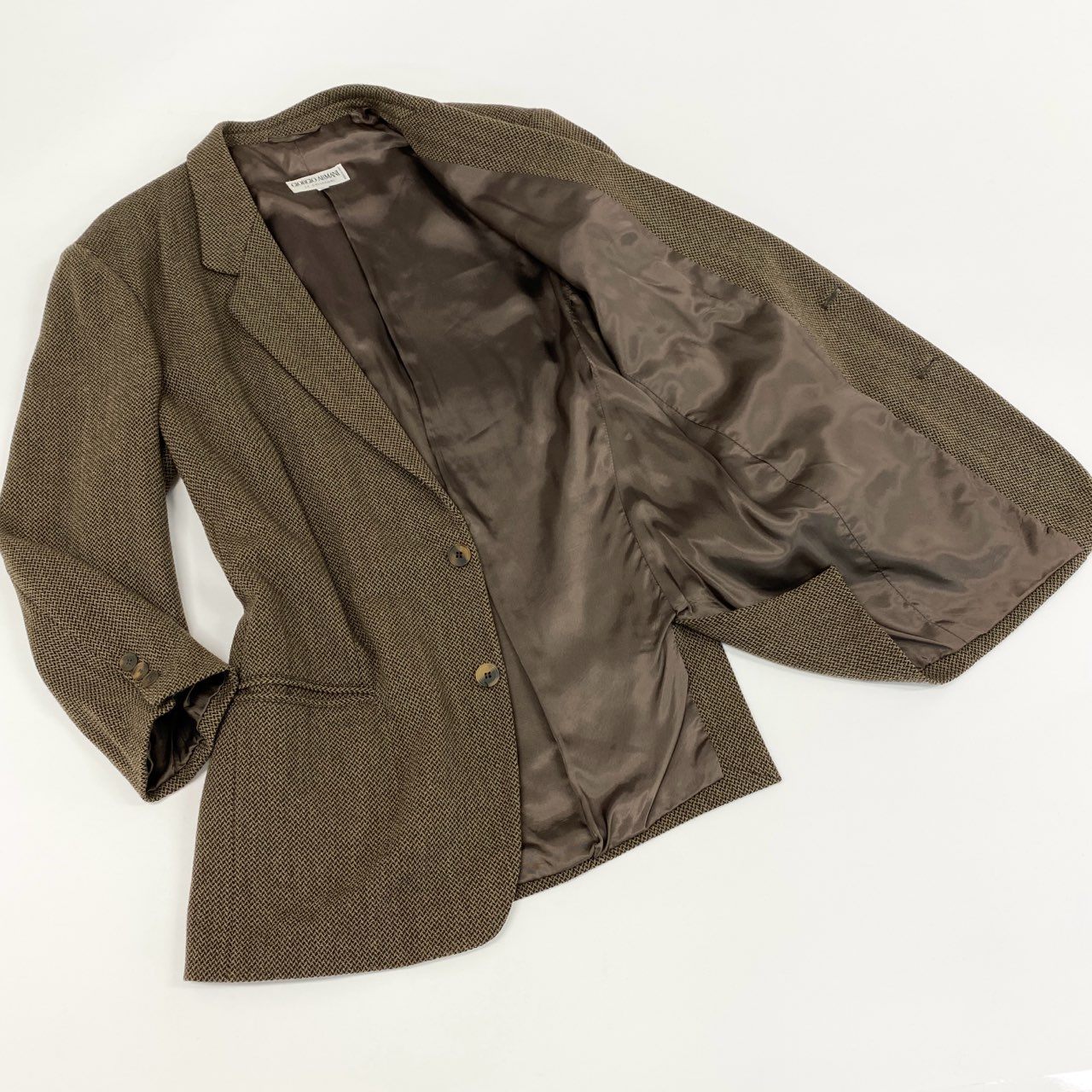 25f14 GIORGIO ARMANI ジョルジオアルマーニ ヴィンテージ ウールテーラードジャケット 40 ブラウン Vintage ブレザー スーツ