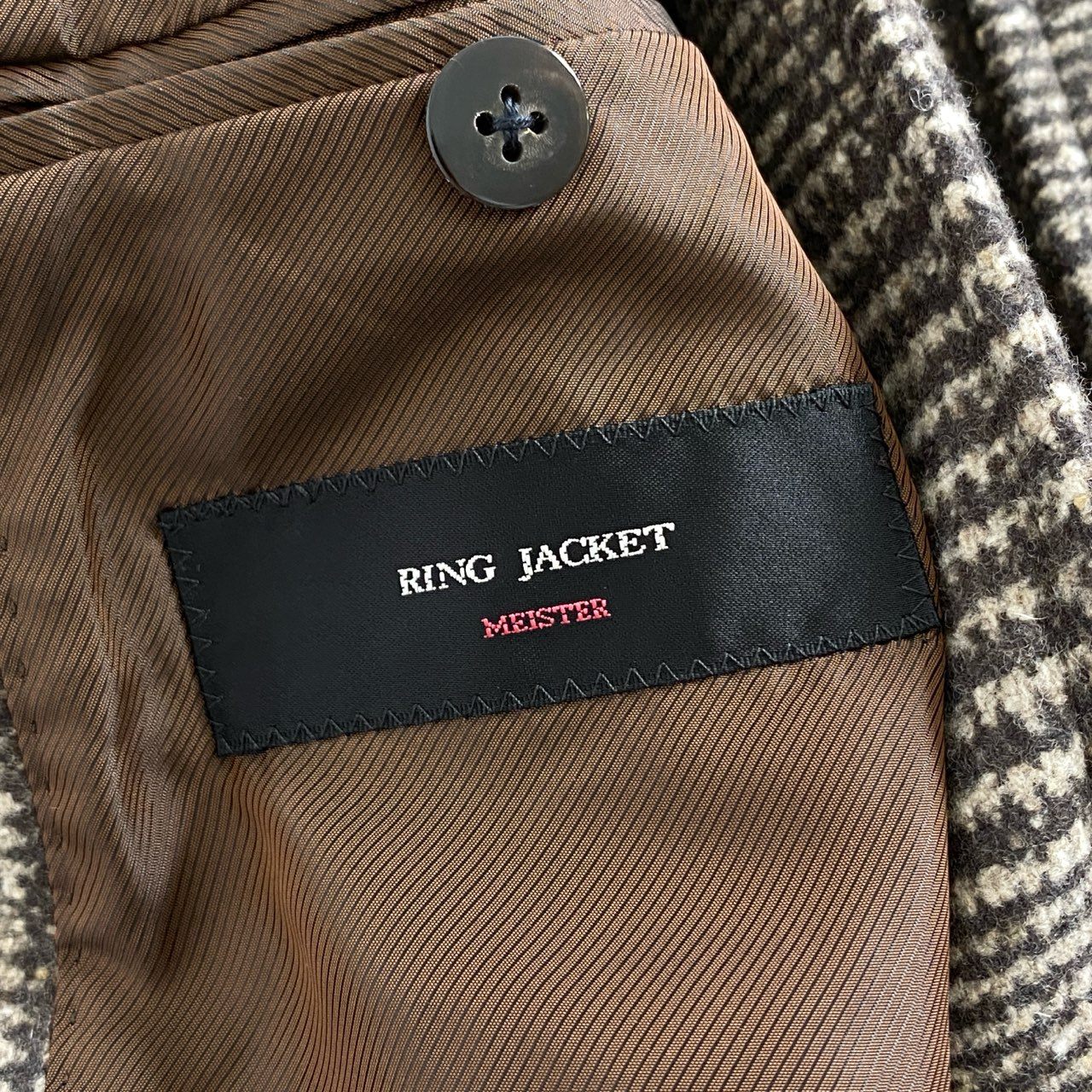 37h30 RING JACKET MEISTER リングヂャケット マイスター ゼニア生地 ダブルチェスターコート オンオフ兼用 RM019F03 ブラウン チェック ウール100% メンズ 紳士服
