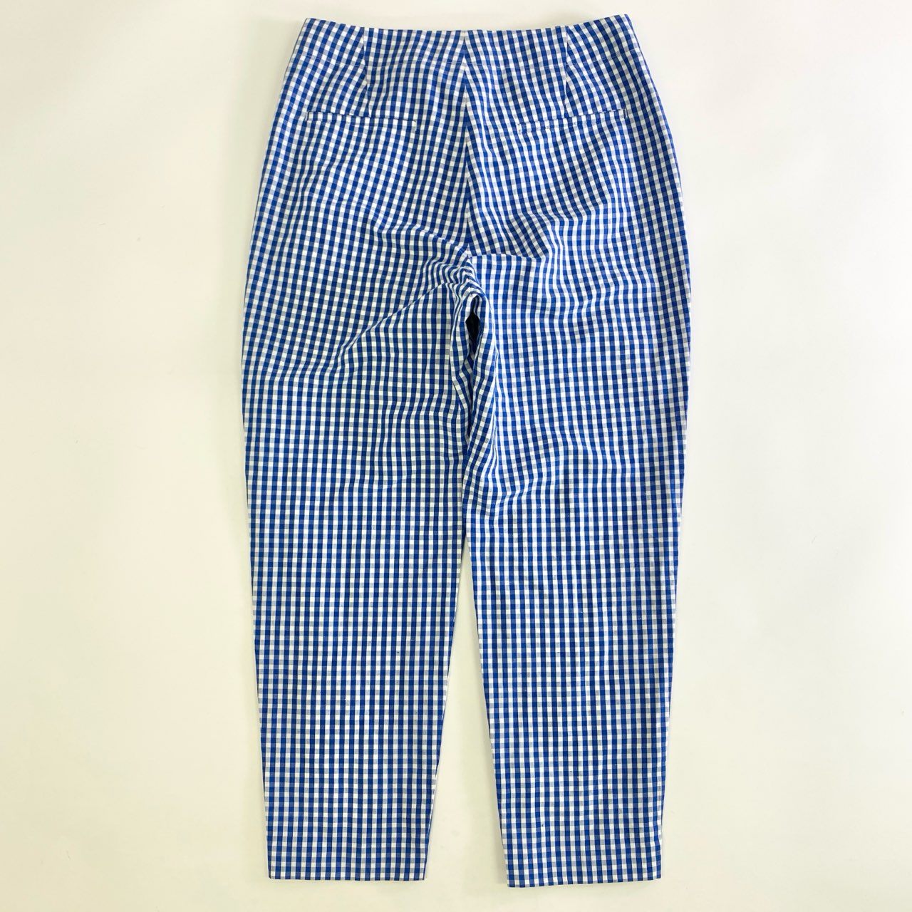 52k9 《美品》定価¥50,600 Drawer ドゥロワー ギンガムチェックステッチパンツ 38 ブルー リネン混 日本製 UNITED ARROWS