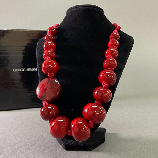 a17 EMPORIO ARMANI エンポリオ アルマーニ ビッグビーズ Tバーネックレス レッド 大ぶり アクセサリー ジュエリー マンテル
