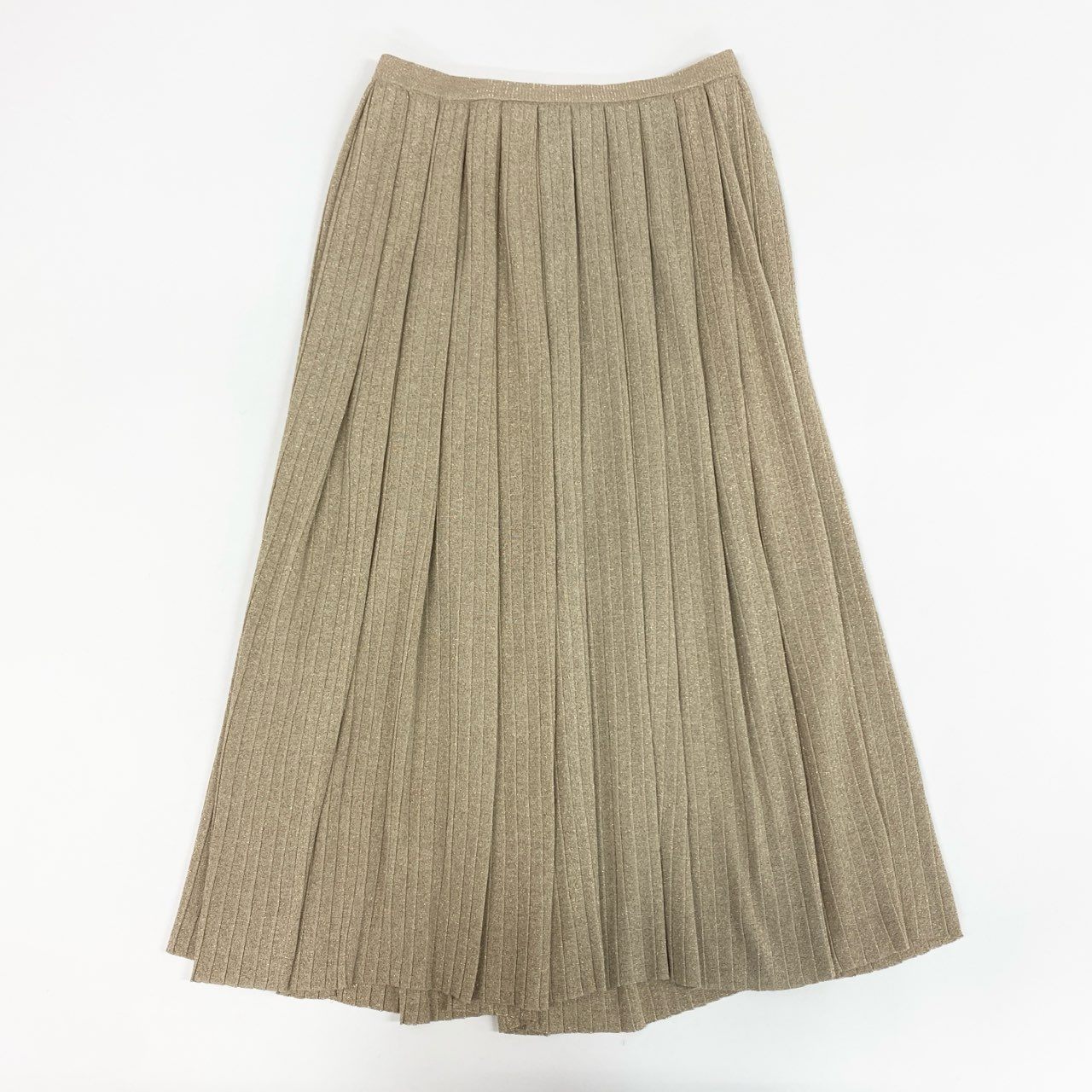 58k27 《美品》定価¥93,500 Drawer ドゥロワー ラメプリーツ ニットスカート F ゴールド イタリア素材 日本製 ボトムス