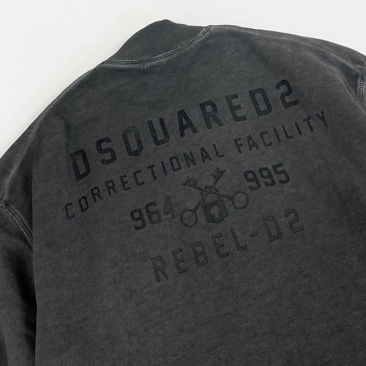 12b19 DSQUARED2 ディースクエアード ウィンテージウォッシュ コットンジャケット ブルゾン イタリア製 ダブルジップ◎ バックプリント◎ メンズ S ダークグレー 綿100