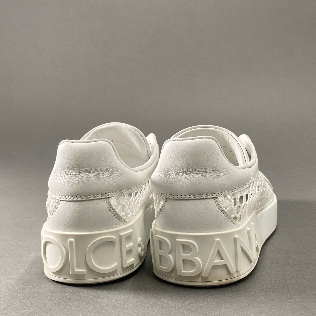 6i27 DOLCE&GABBANA ドルチェアンドガッバーナ イタリア製 メッシュパネル ローカットスニーカー シューズ 38 ホワイト レザー