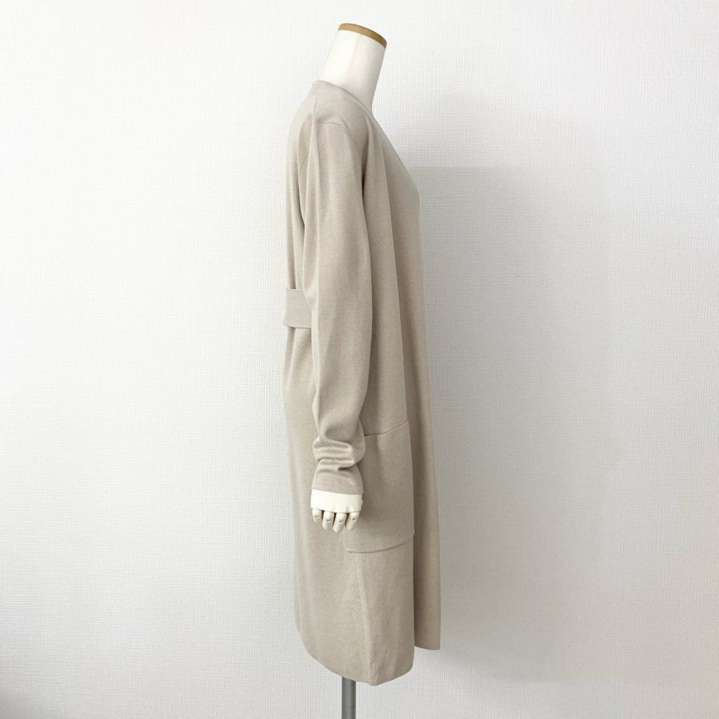 37h21 MaxMara STUDIO マックスマーラ ステュディオ シルク混 ロングカーディガン 腰ひも ニット 羽織 S ベージュ シルク ウール