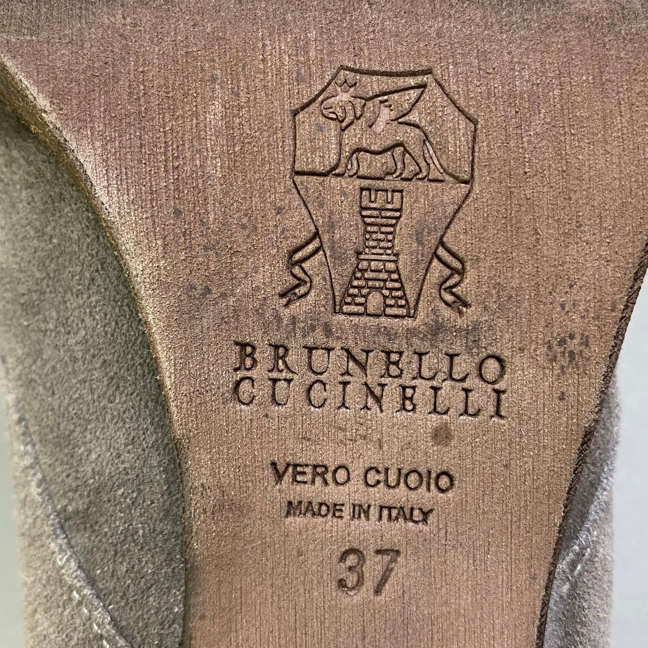 3e16 BRUNELLO CUCINELLI ブルネロクチネリ スエードレザー アンクルブーツ サイズ37 グレージュ シューズ 靴 ウイングチップ イタリア製t18r