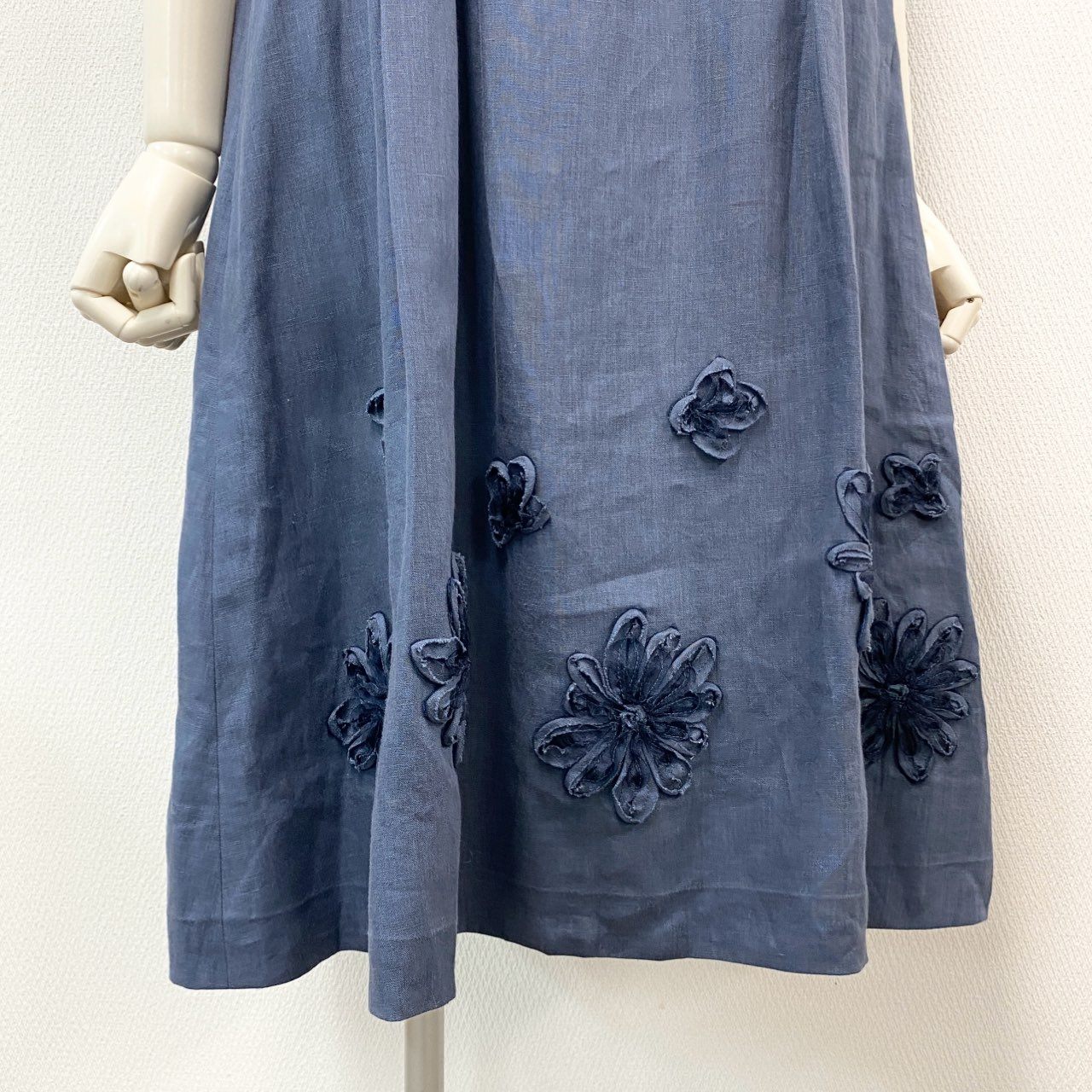 76k20 《 20周年 限定品 》 FOXEY フォクシー GINZA 20TH Soleil ソレイユ ドレス リネンワンピース 38278 40 ブルー 日本製