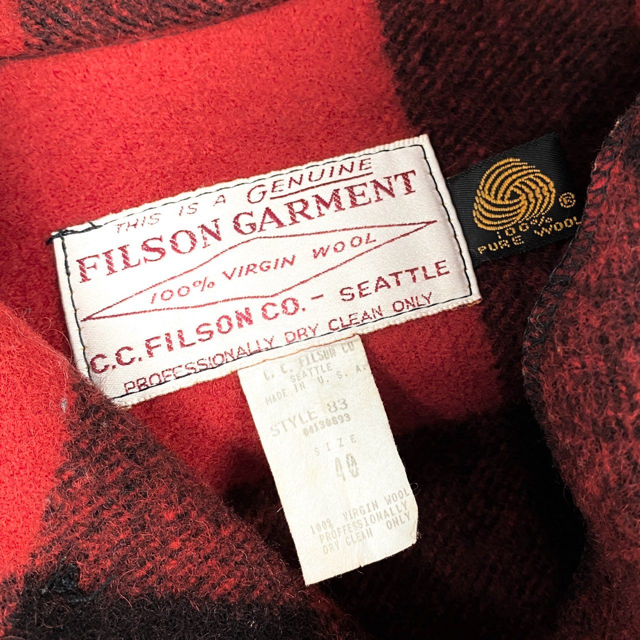 31i8 FILSON フィルソン ダブルマッキーノ クルーザージャケット チェック柄 フランネル USA製 STYLE 83 40 レッド ウール メンズu02t