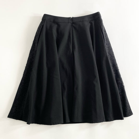 20i23《未使用》 Rene ルネ フレアスカート 膝丈スカート サイドレース切替 6634090 サイズ34 ブラック ポリエステル100% レディース