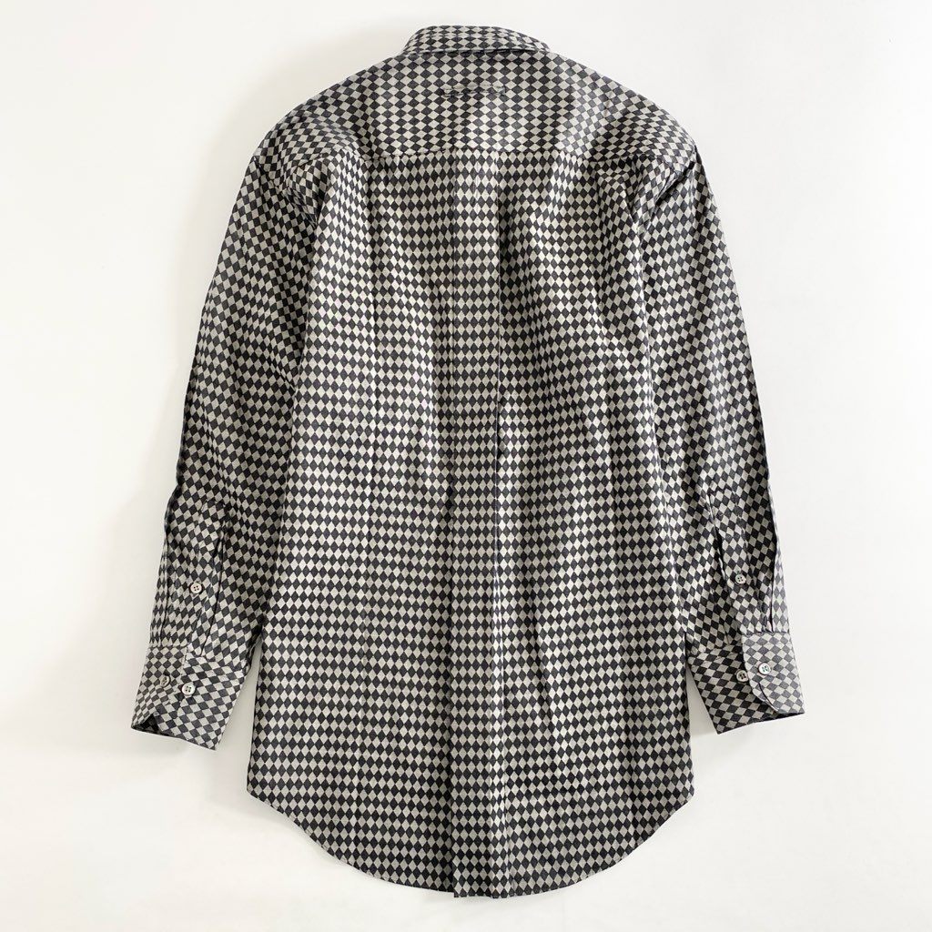 52f20 GAULTIER HOMME objet ジャンポールゴルチエ 長袖シャツ トップス ダイヤ柄 サイズ48 ブラック×グレー コットン100% メンズ