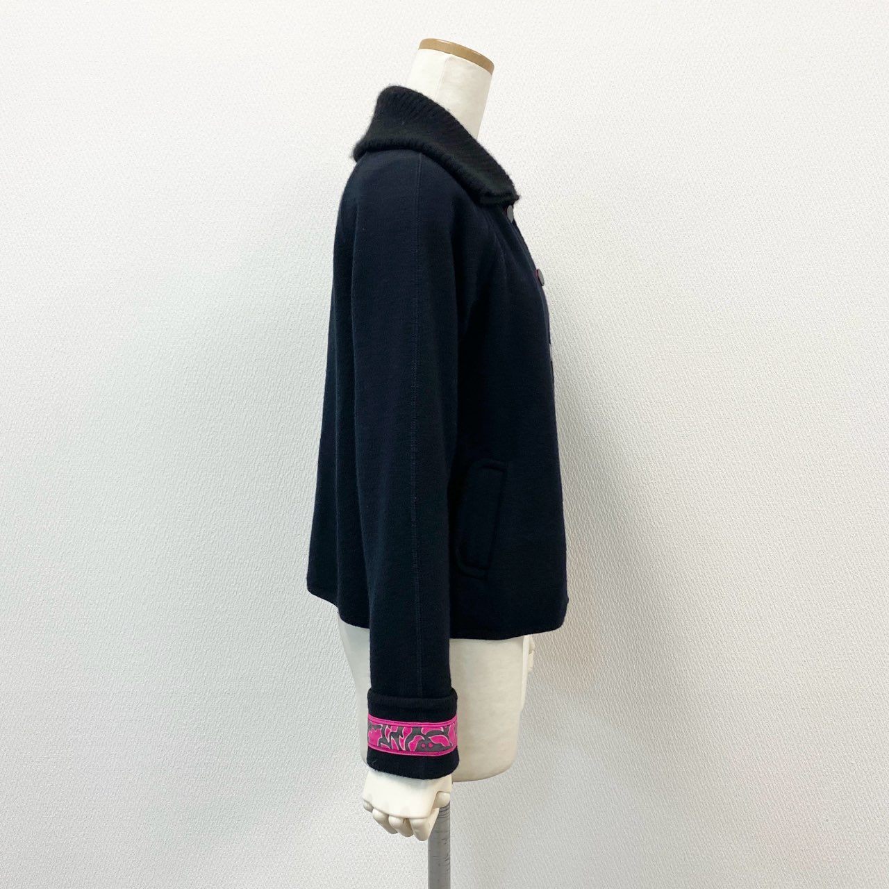 2f6 LEONARD FASHION レオナール ファッション ハイネック ウールジャケット 日本製 プリント 2 ブラック ピンク