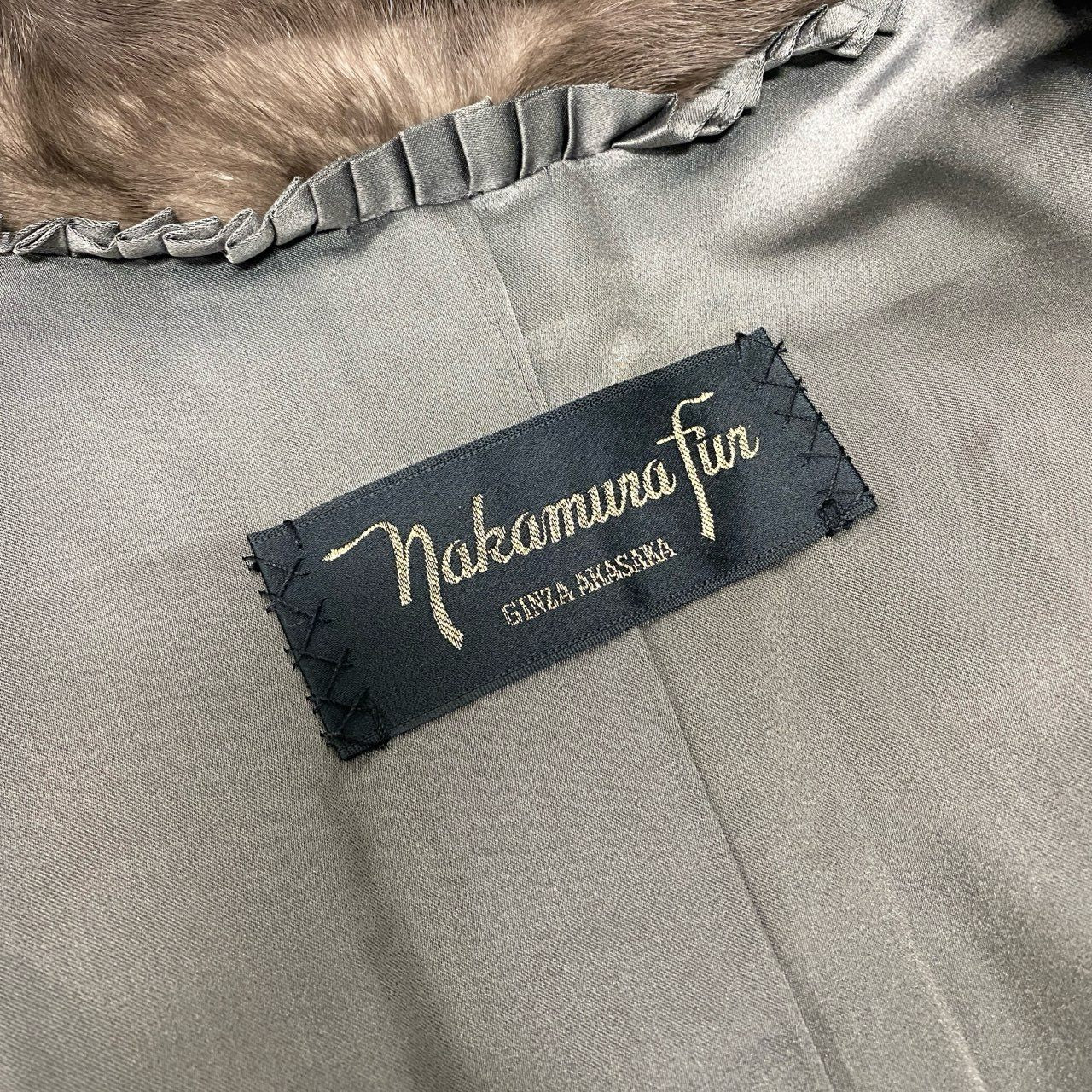 59a15 Nakamura Fur ブルーアイリス ミンクファーコート サイズF グレージュ 本毛皮 Mink Fur Coat ポケット有t18r