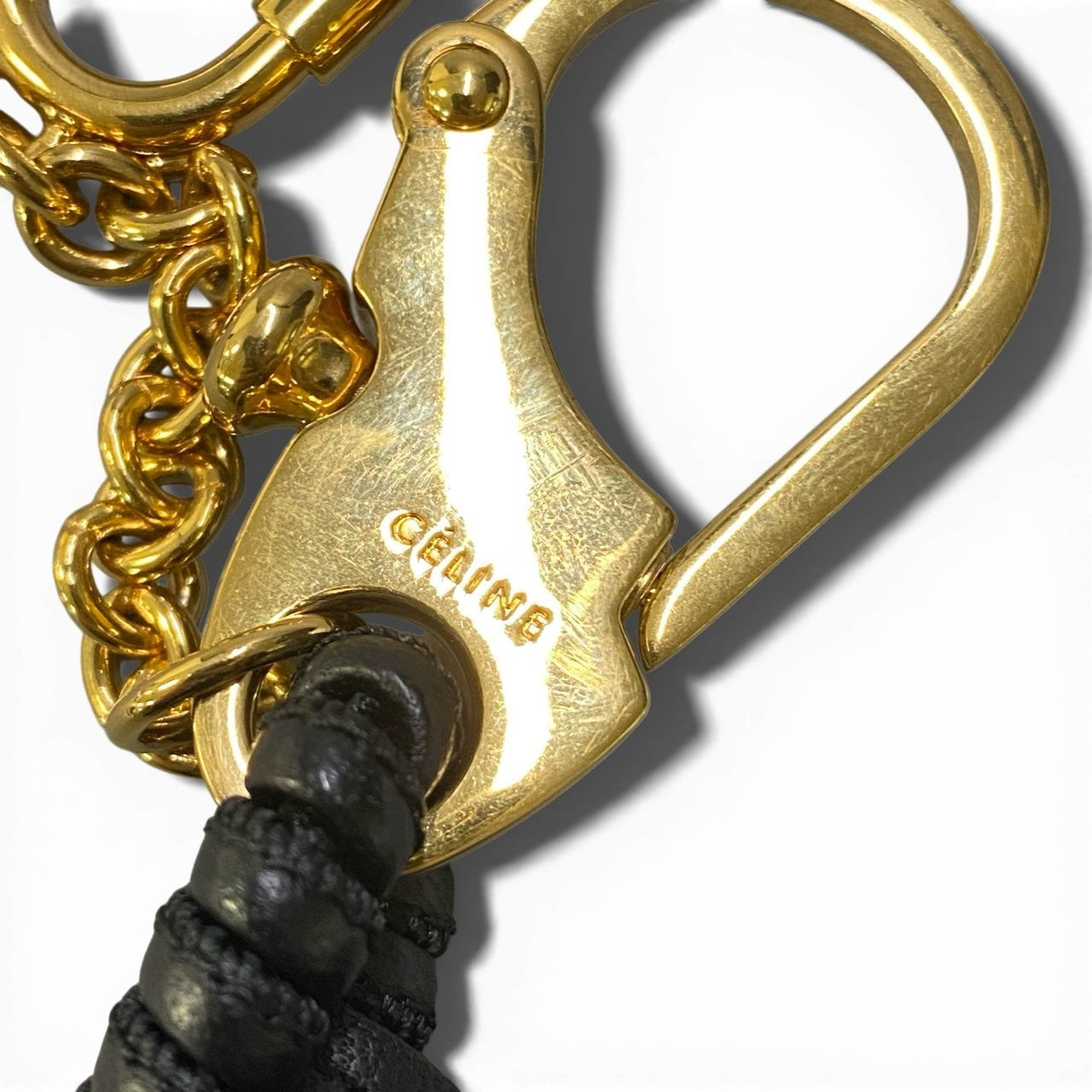 b16 CELINE セリーヌ フィービー期 レザーバッグチャーム キーホルダー ブラック レザー ユニセックスta1