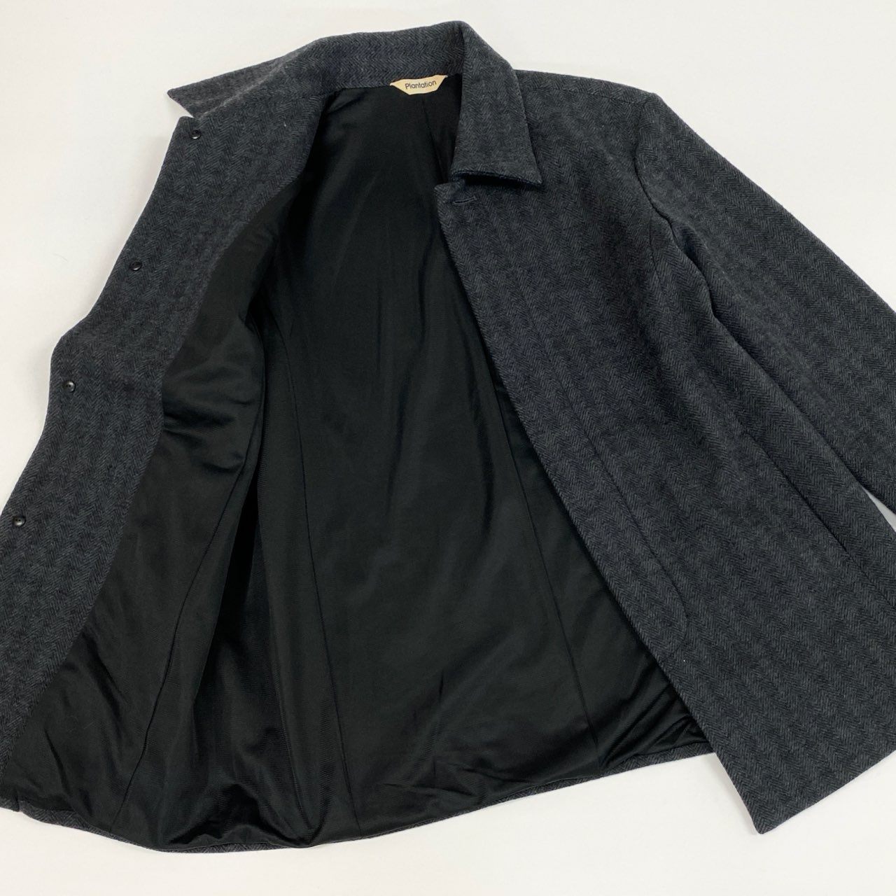 45j15 《美品》Plantation プランテーション ウールジャケット カバーオール ヘリンボーン アウター Mサイズ ネイビー メンズu02t