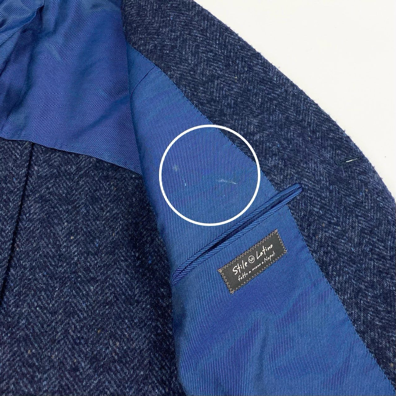 50a19 Stile Latino スティレラティーノ テーラードジャケット ツイード アンコンジャケット ヘリンボーン ウールブレンド〇 メンズ 紳士服 46 ネイビーu02t