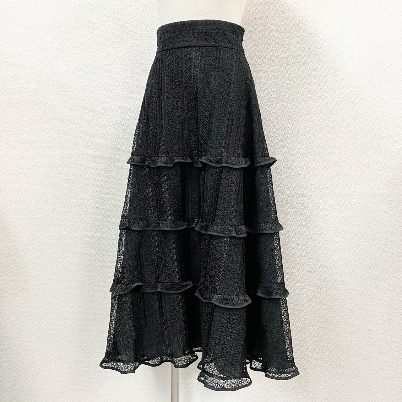 54l25 1《美品》 ADEAM アディアム フォクシー 42794 ハイビスカススカート ロングスカート ティアード サイズ0 ブラック ポリエステル100% レディース 日本製