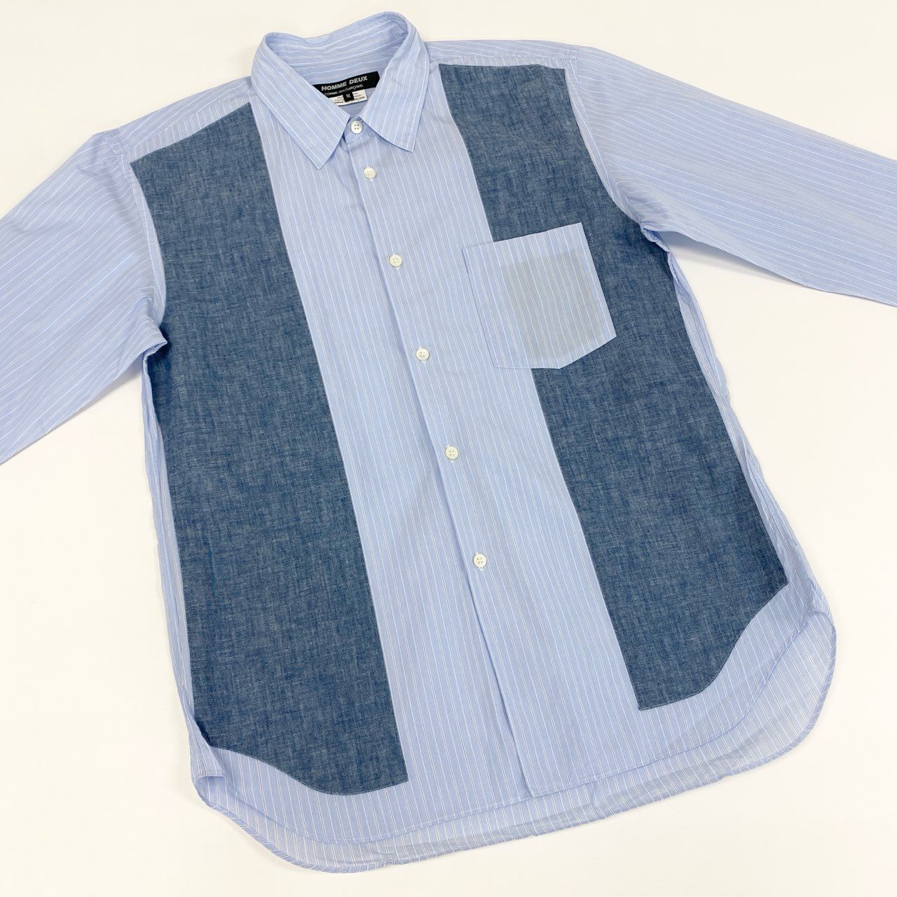 54g10 《美品》 COMME des GARCONS HOMME DEUX コムデギャルソン オムドゥ 切替ストライプシャツ M ブルー 日本製 紳士服